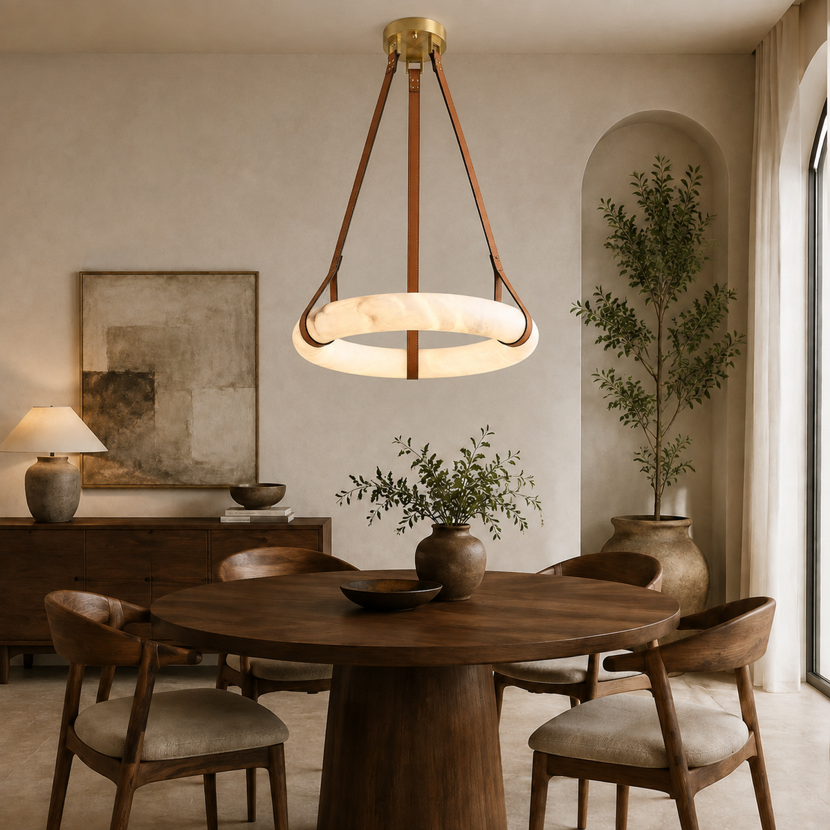 aurestra gold alabaster leather ring chandelier dining room