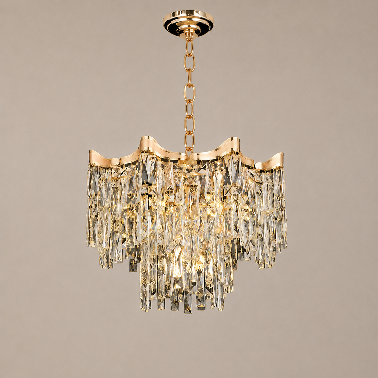 Aurevane luxury gold crystal tiered empire chandelier