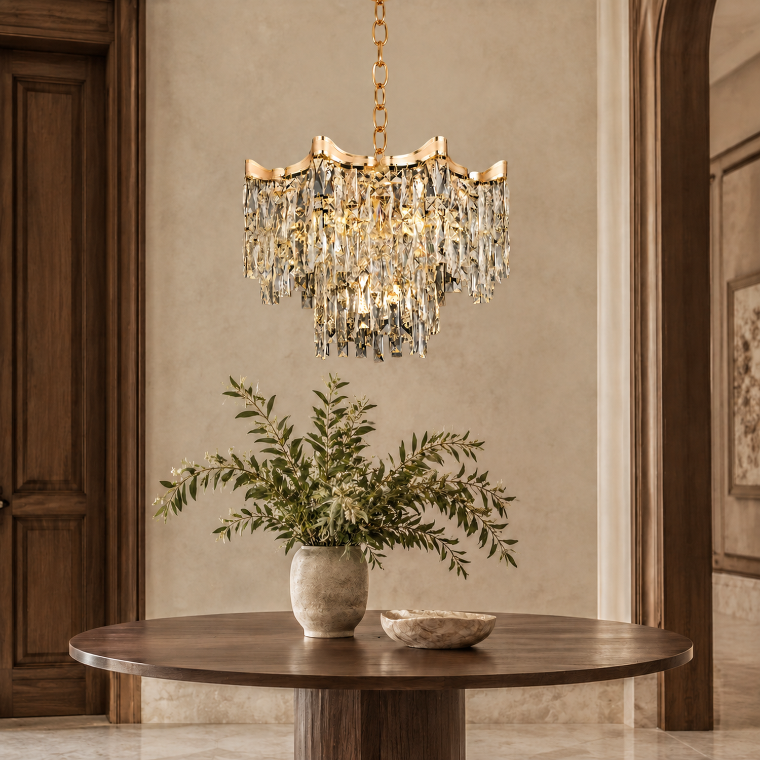 Aurevane luxury gold crystal tiered empire chandelier