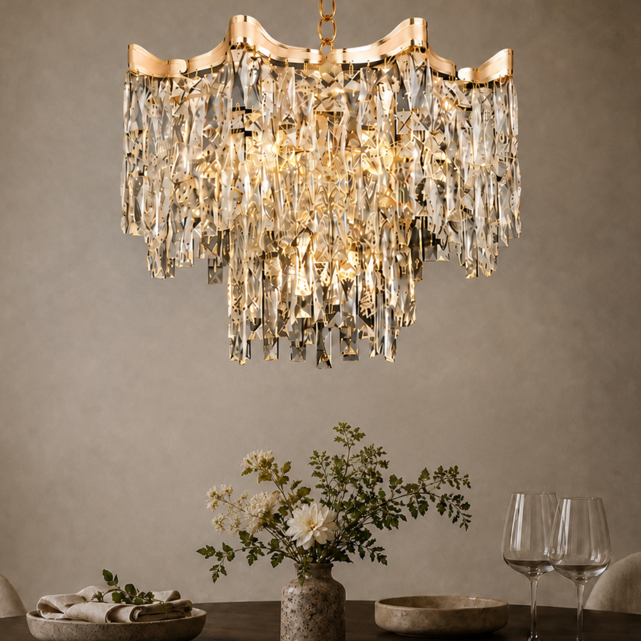 Aurevane luxury gold crystal tiered empire chandelier