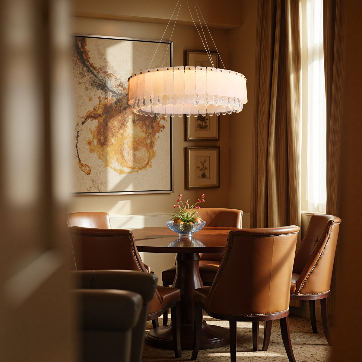 aurevia modern luxury gold natural alabaster crystal round chandelier dining room ambience sofary lighting