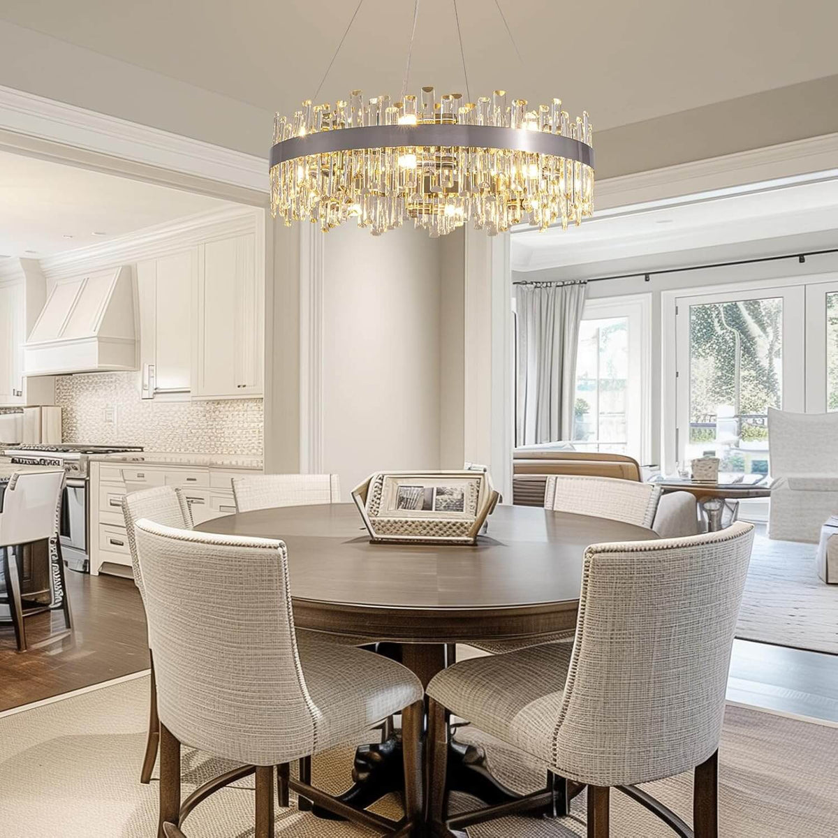 Aurum Elegance Luxury Chrome Brass Crystal Round Chandelier for Dining ...