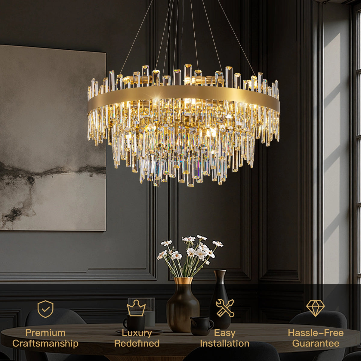 Layered Gold Crystal Chandelier for Dining Room | Sofary