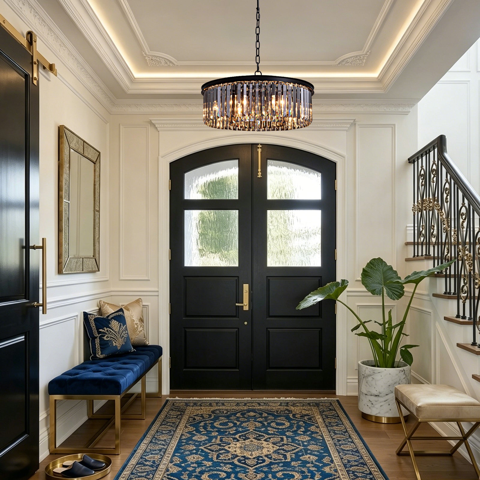 black-crystal-chandelier-round-design-pendant-light-foyer