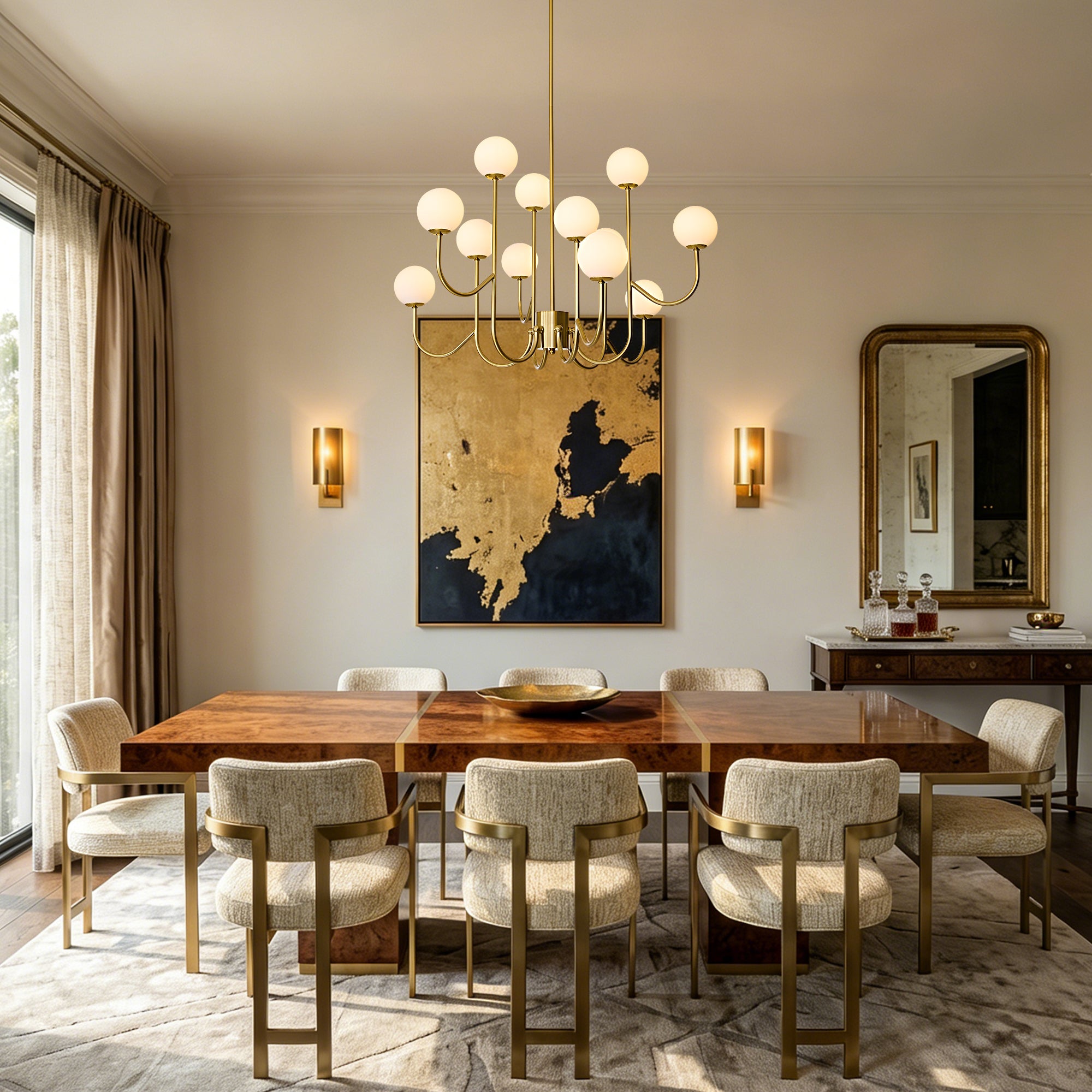brielle-modern-brass-glass-globe-branch-chandelier-above-the-table-of-dining-room