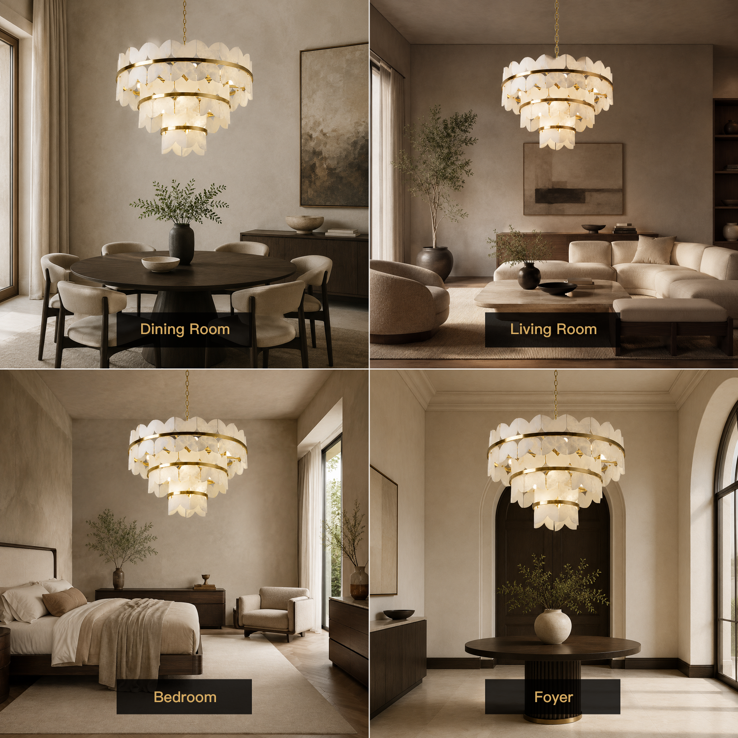 Caeloria luxury gold natural alabaster petal tiered chandelier