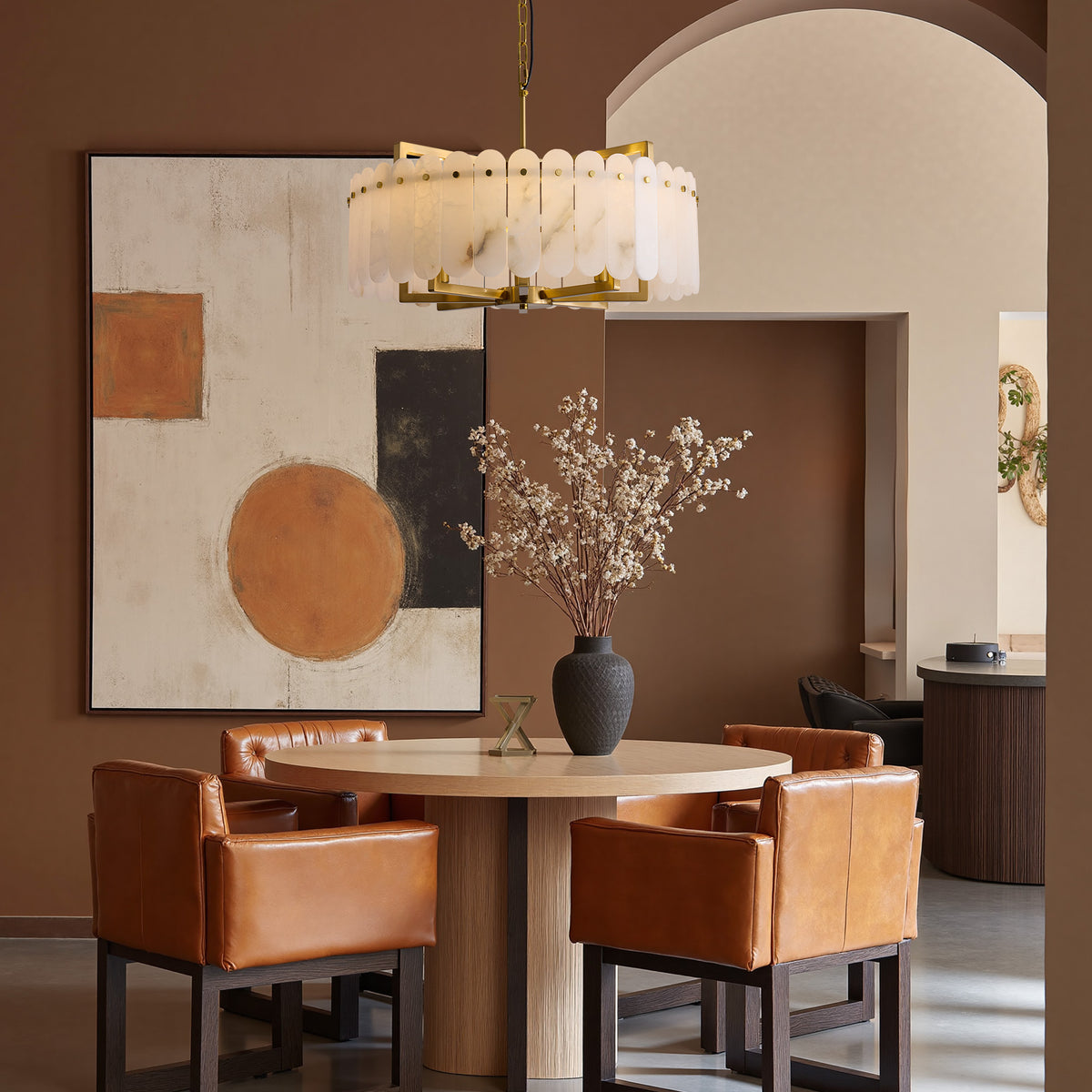 caldria-modern-luxury-alabaster-round-drum-chandelier-dining-room-two-sofary-lighting