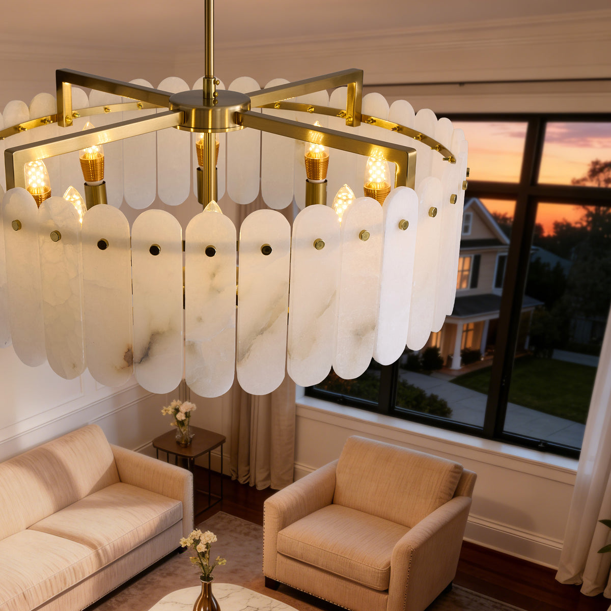 caldria-modern-luxury-alabaster-round-drum-chandelier-look-from-top-sofary-lighting