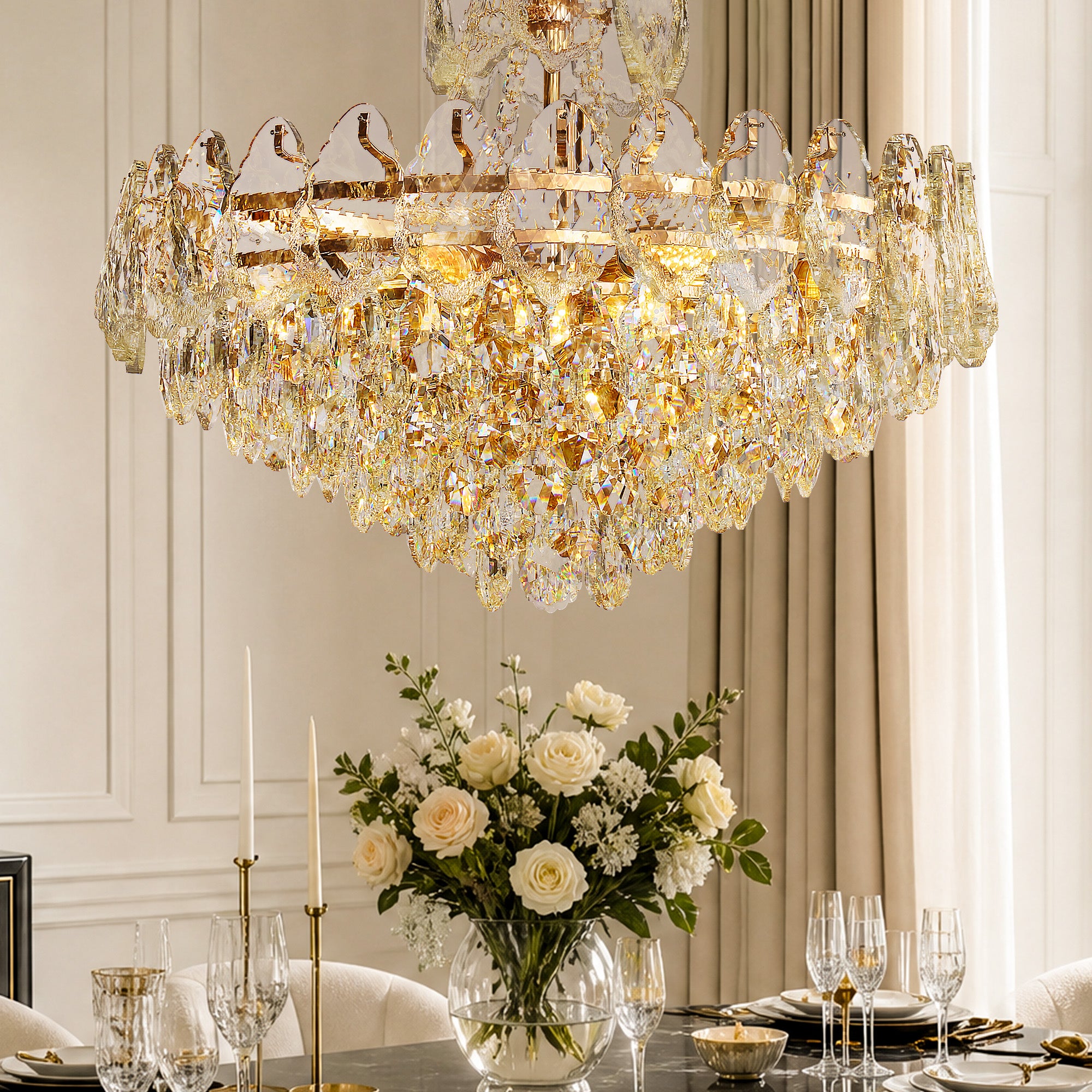 celorien-modern-luxury-gold-crystal-tiered-round-chandelier-on-the-table