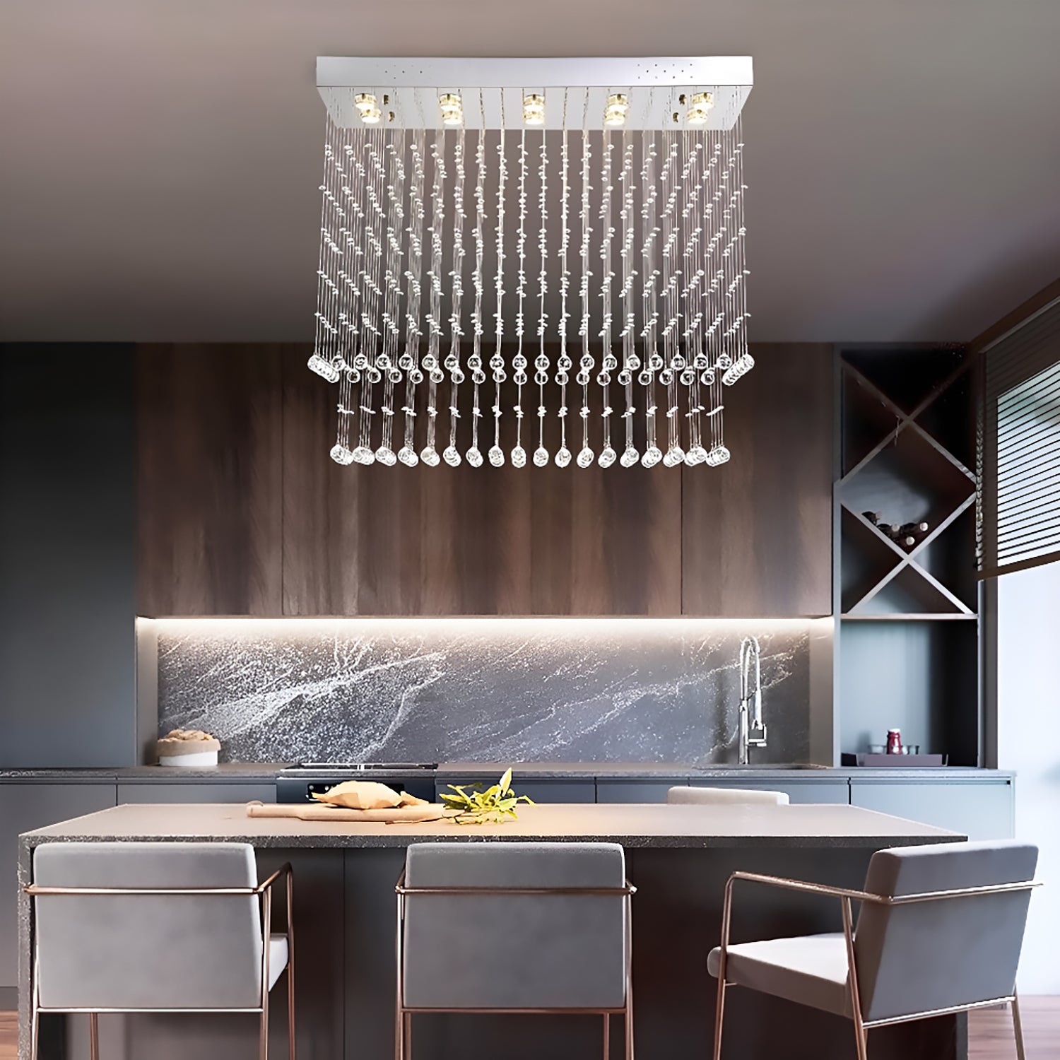 Contemporary Rectangular Crystal Chandelier Ceiling Light -dining-room-3|Sofary