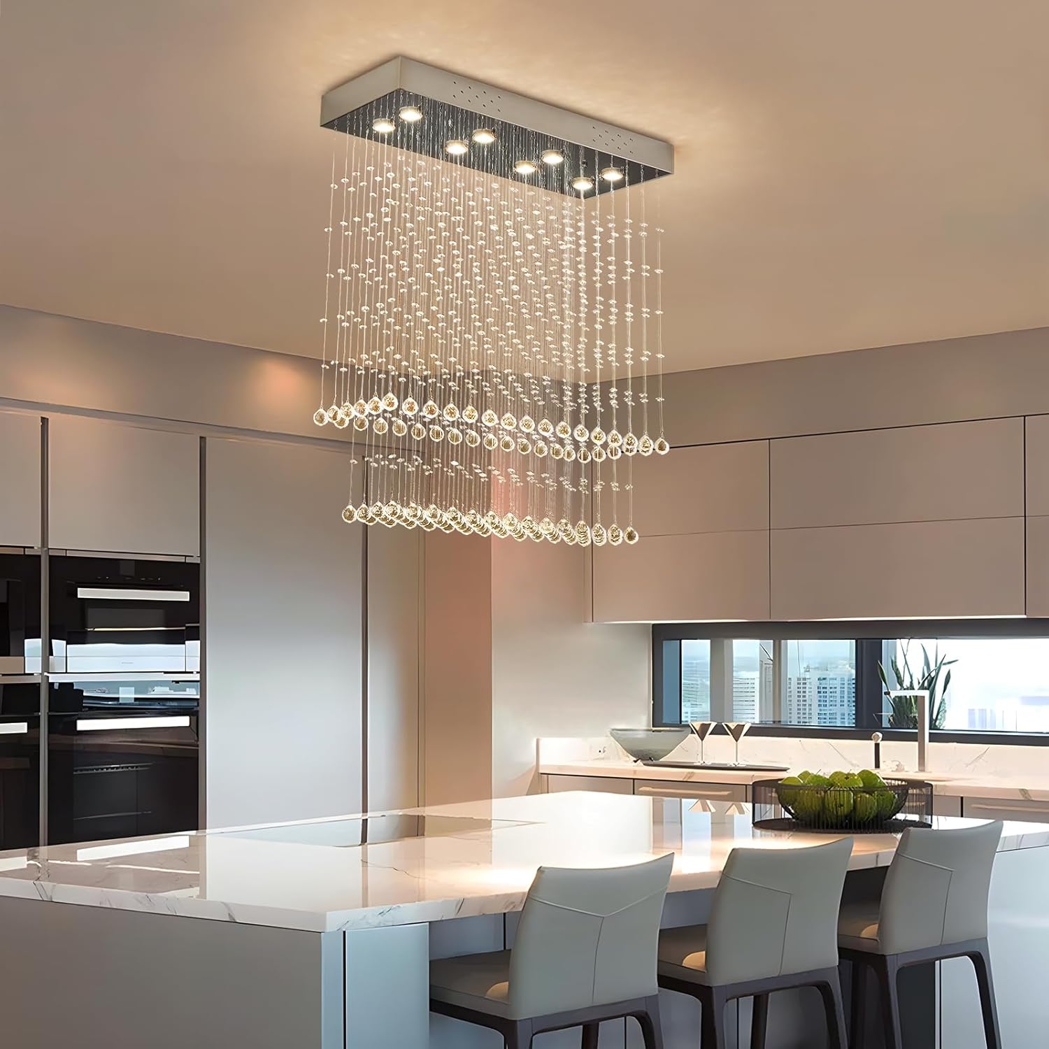 Contemporary Rectangular Crystal Chandelier Ceiling Light -dining-room-5|Sofary