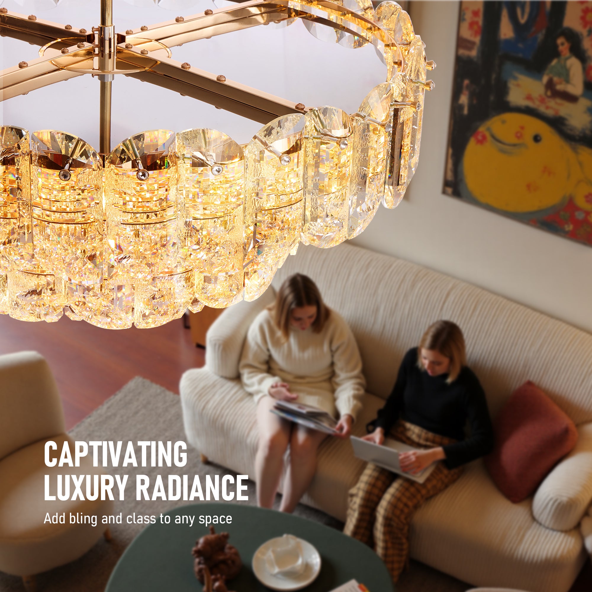 Corvenza Modern Luxury Gold Crystal Tiered Round Chandelier