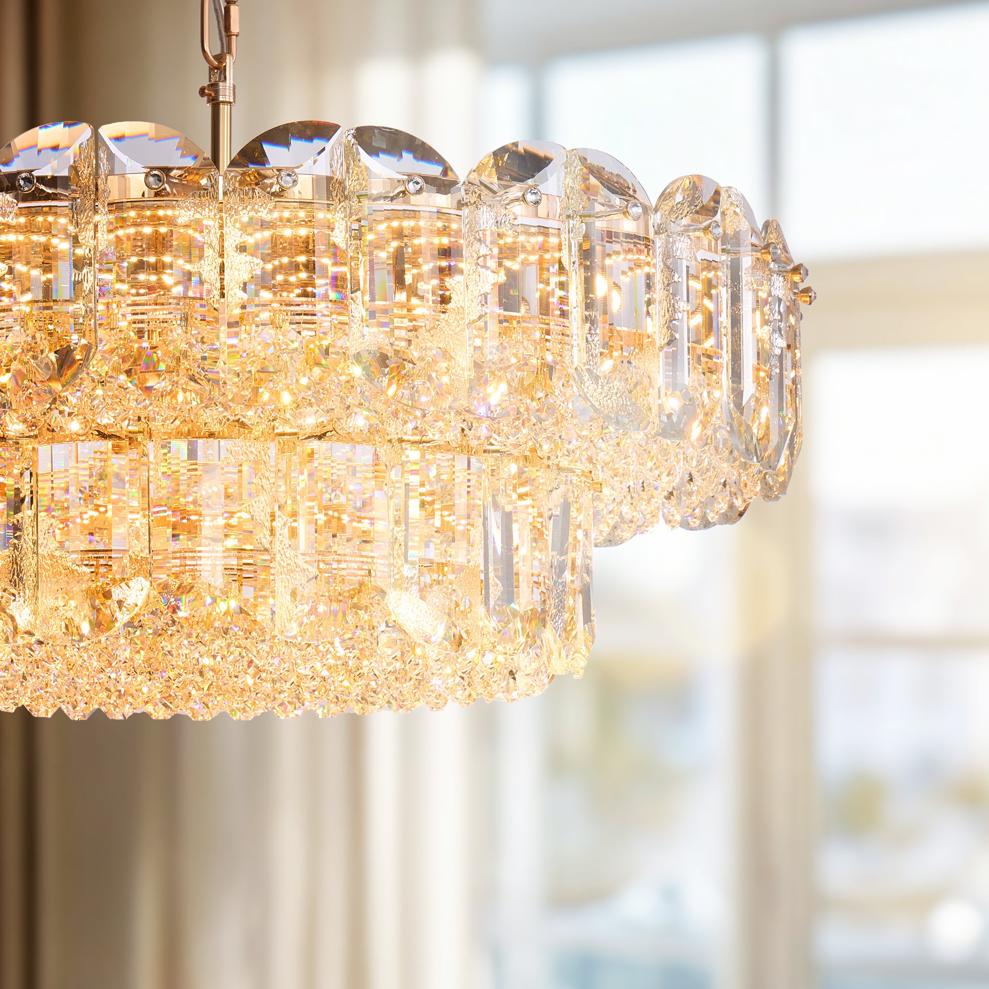 Corvenza Modern Luxury Gold Crystal Tiered Round Chandelier