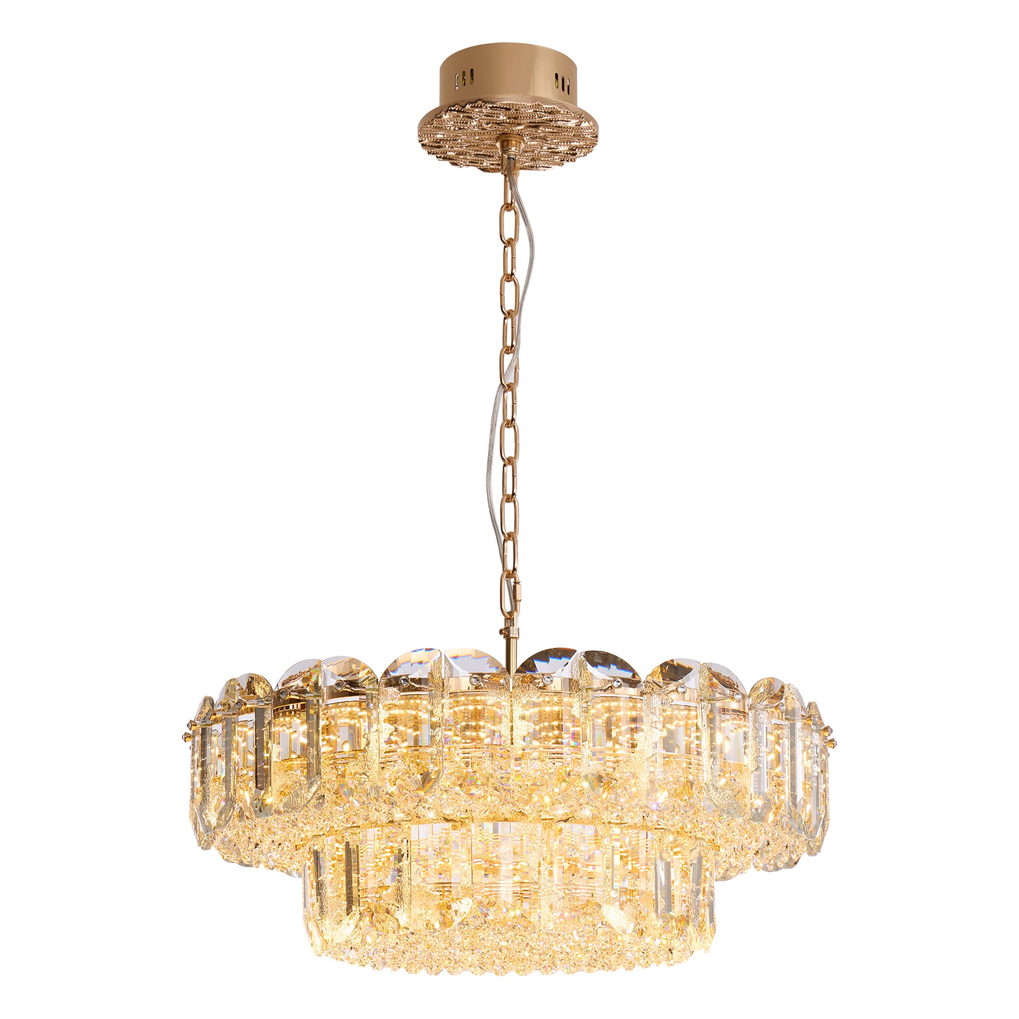 Corvenza Modern Luxury Gold Crystal Tiered Round Chandelier