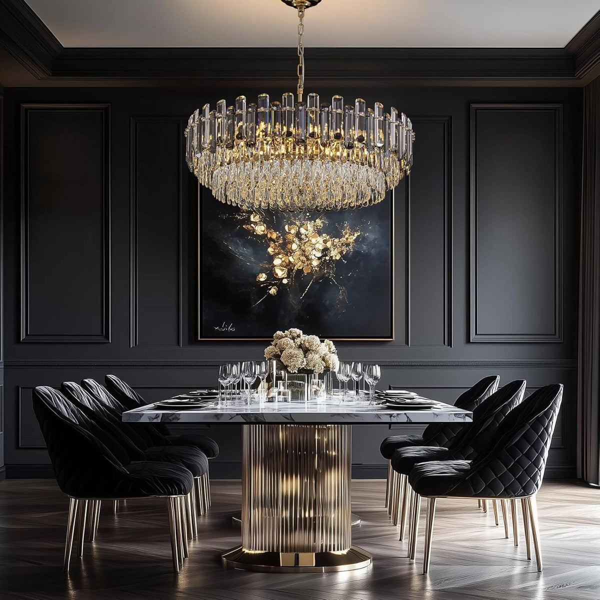 Dioneia Luxury Modern Gold Brass Crystal Round Chandelier for Dining ...