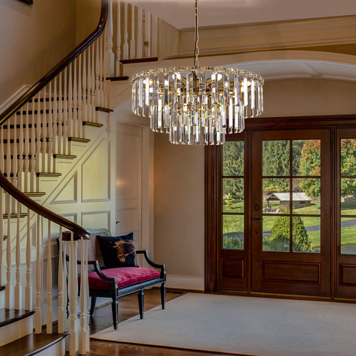 Gold Crystal Drum Chandelier | Dimmable | Dining Room | Sofary