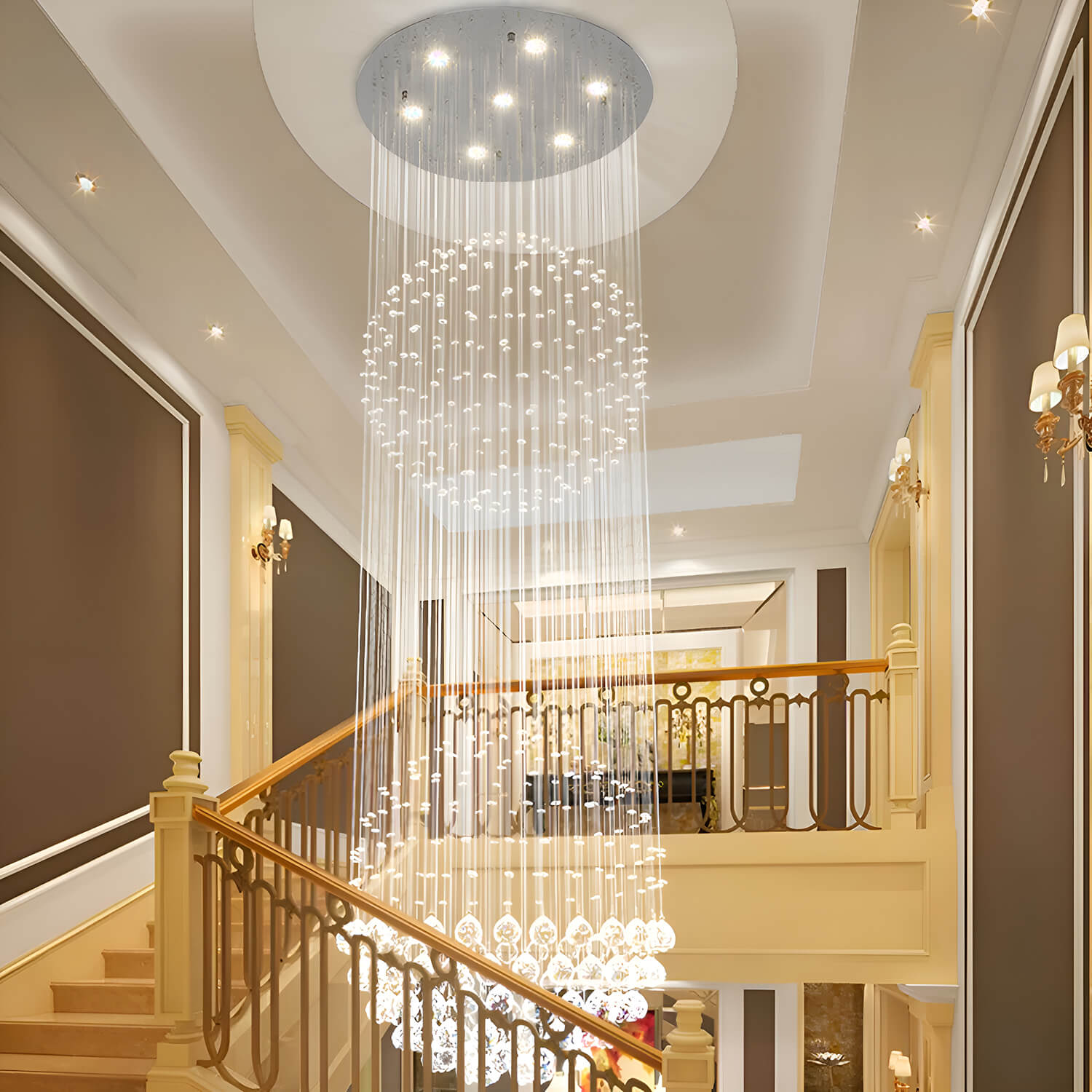 Double Sphere Raindrop Crystal Chandelier-stair |Sofary