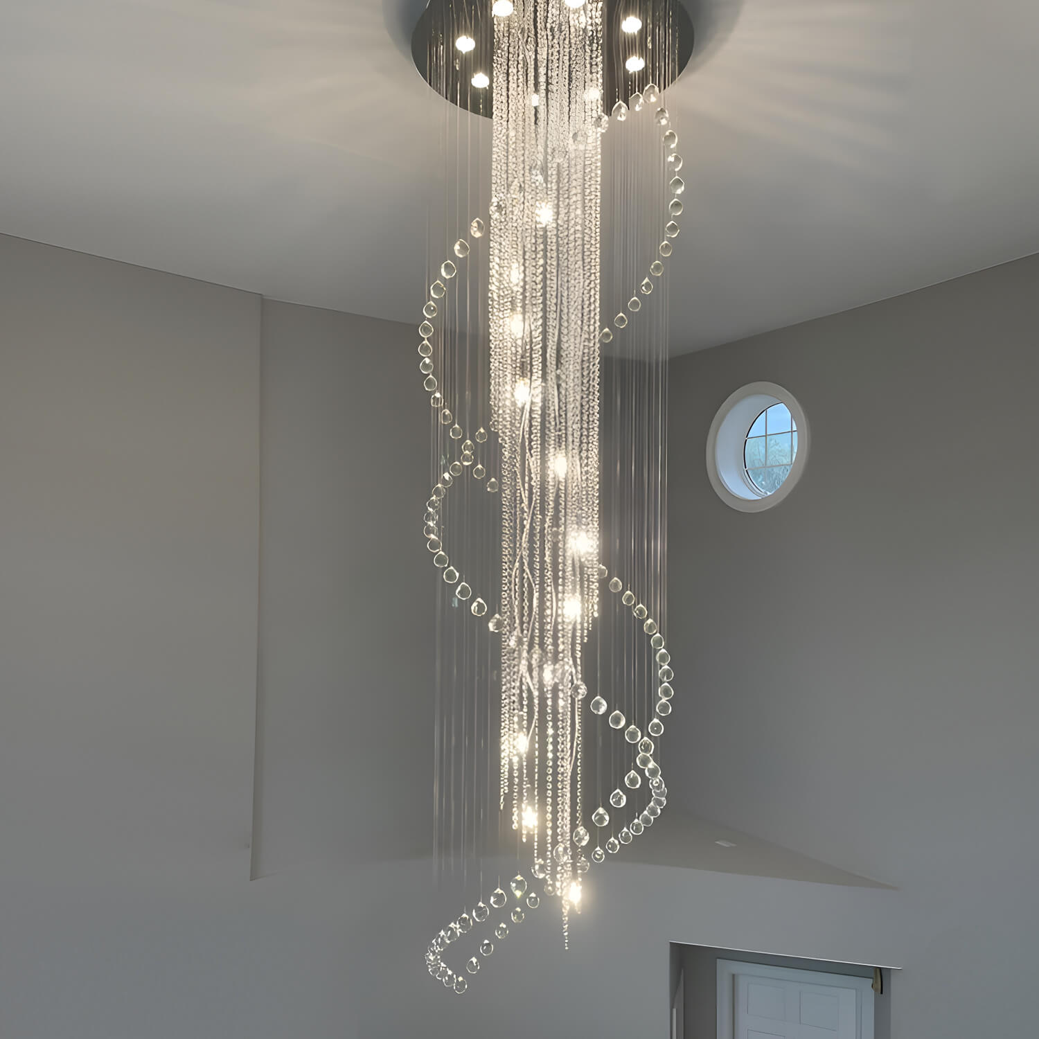 Double Spiral Raindrop Crystal Chandelier - Flush Mount Ceiling Light-2 |Sofary