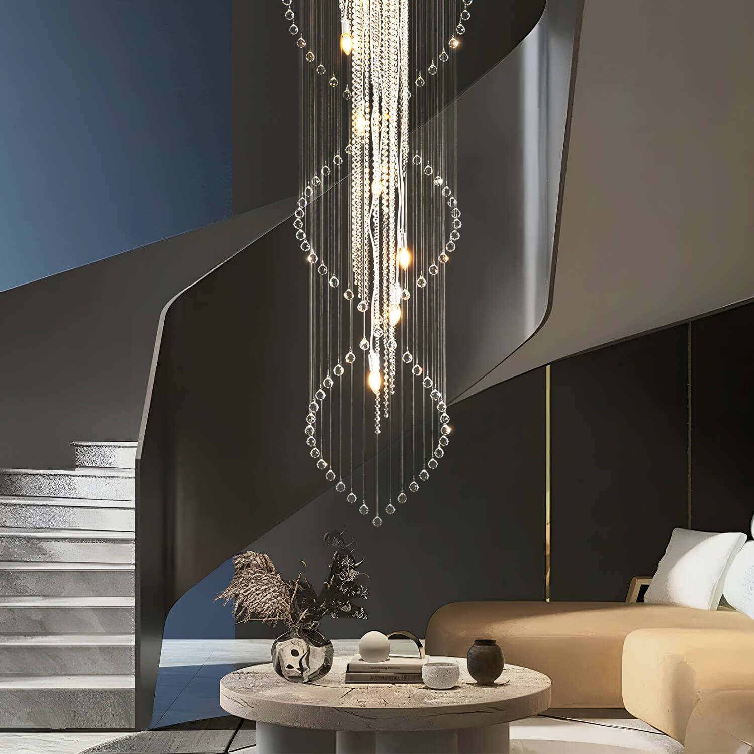 Double Spiral Raindrop Crystal Chandelier - Flush Mount Ceiling Light