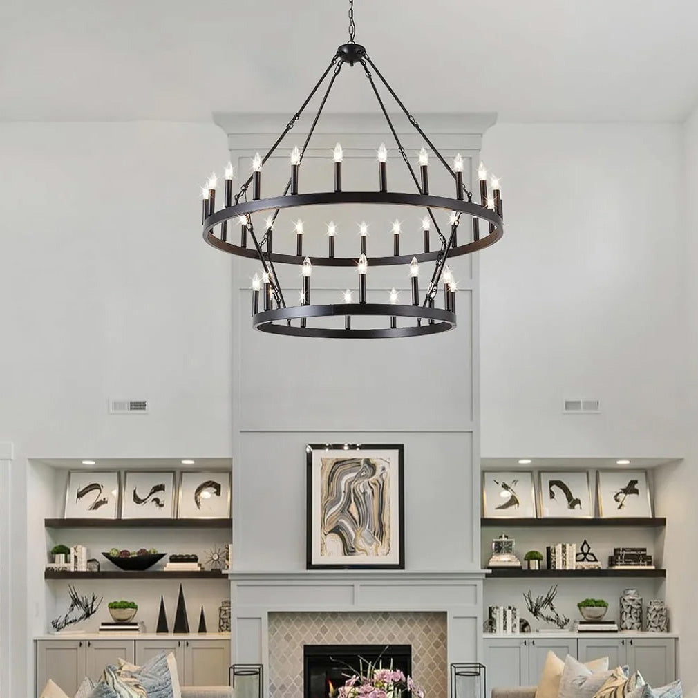Double-Tier Iron Chandelier Industrial Rustic Lighting