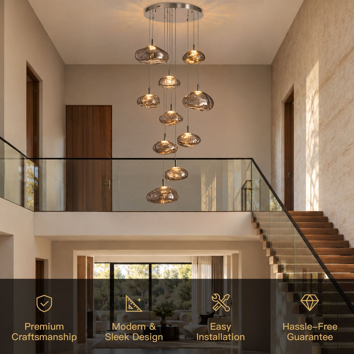 Astral Modern 10-Light Dual-Size Cascading Chandelier