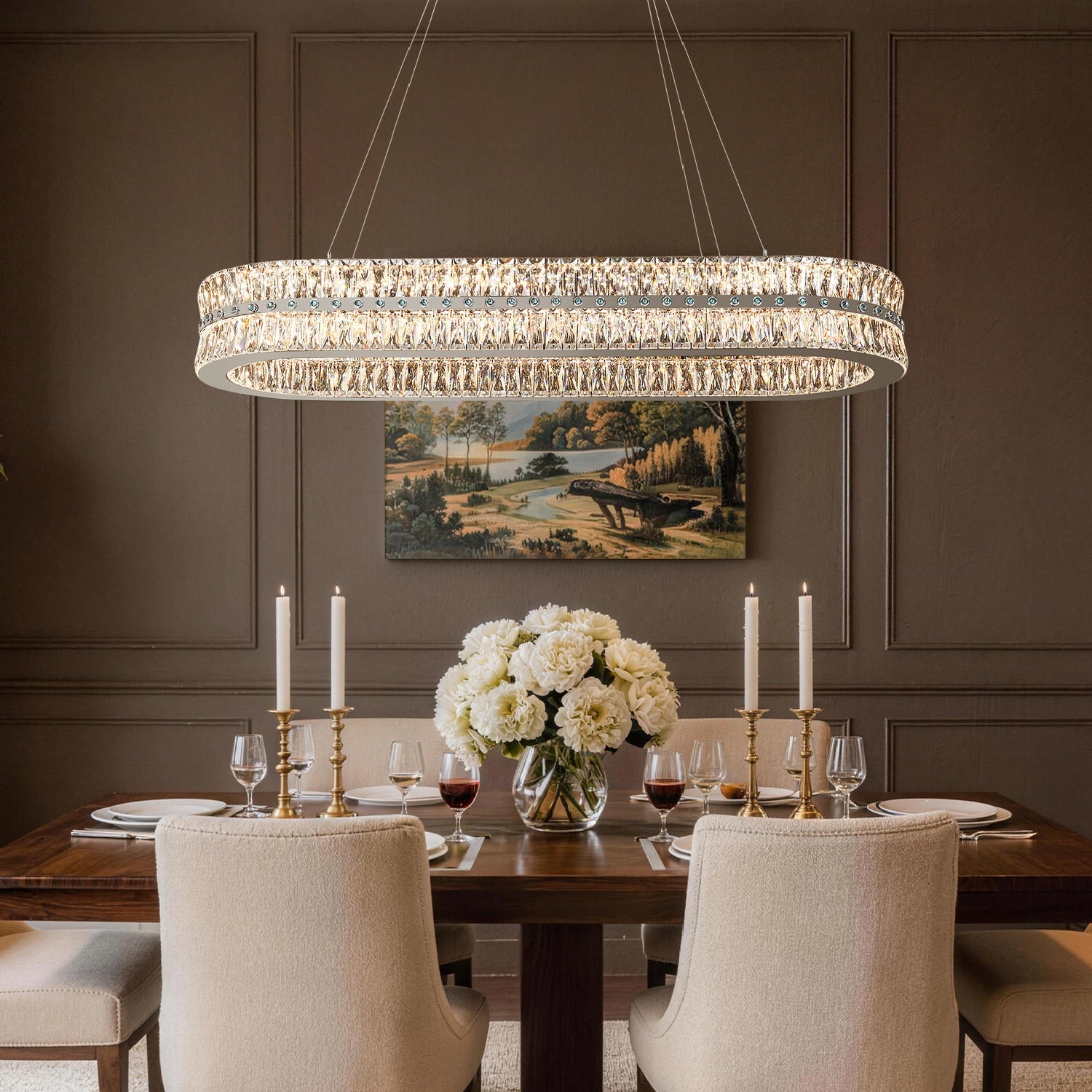 Elara Modern Luxury Oval Crystal Chandelier
