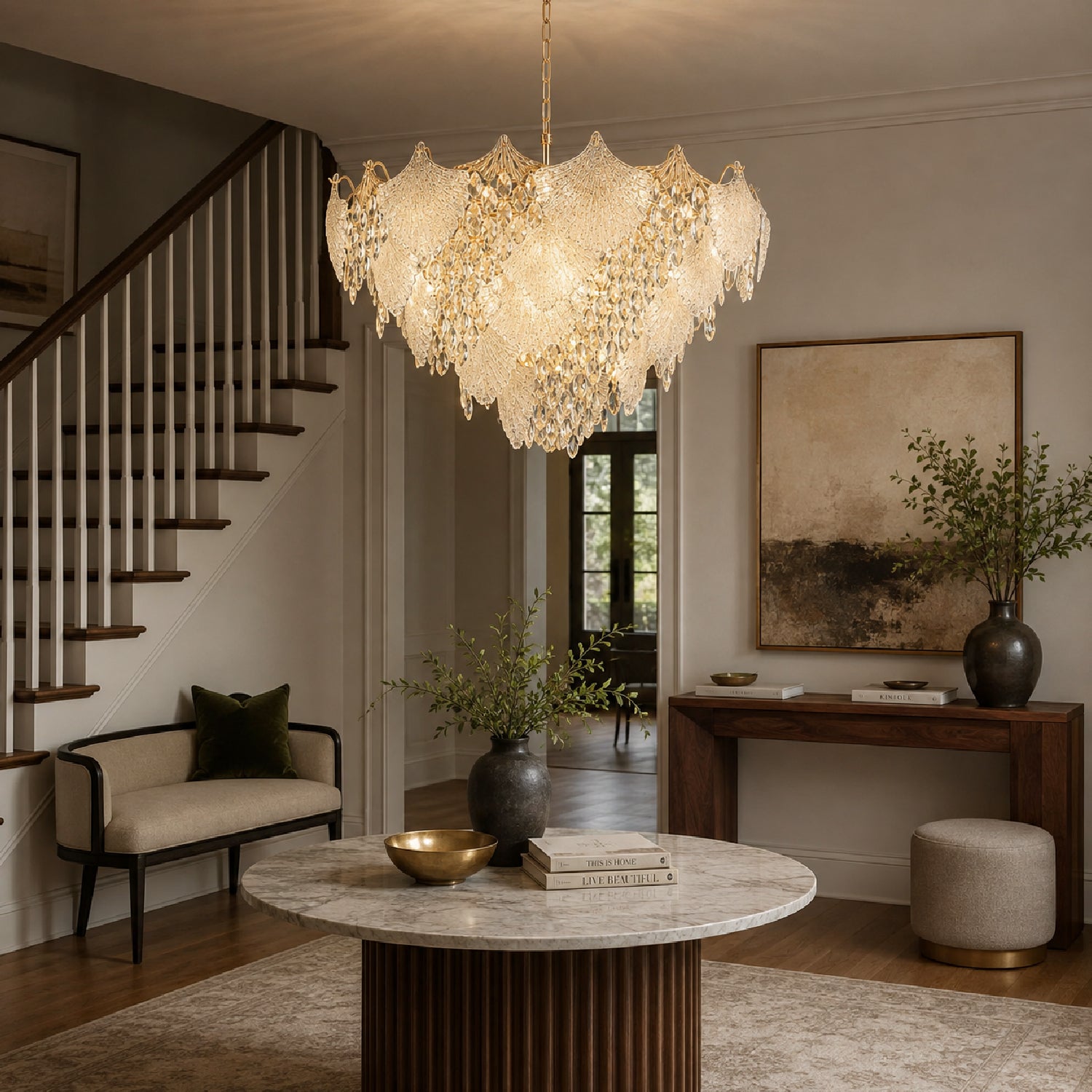 elowenne-luxury-gold-glass-leaf-k9-crystal-cascade-chandelier-foyer-sofary-lighting