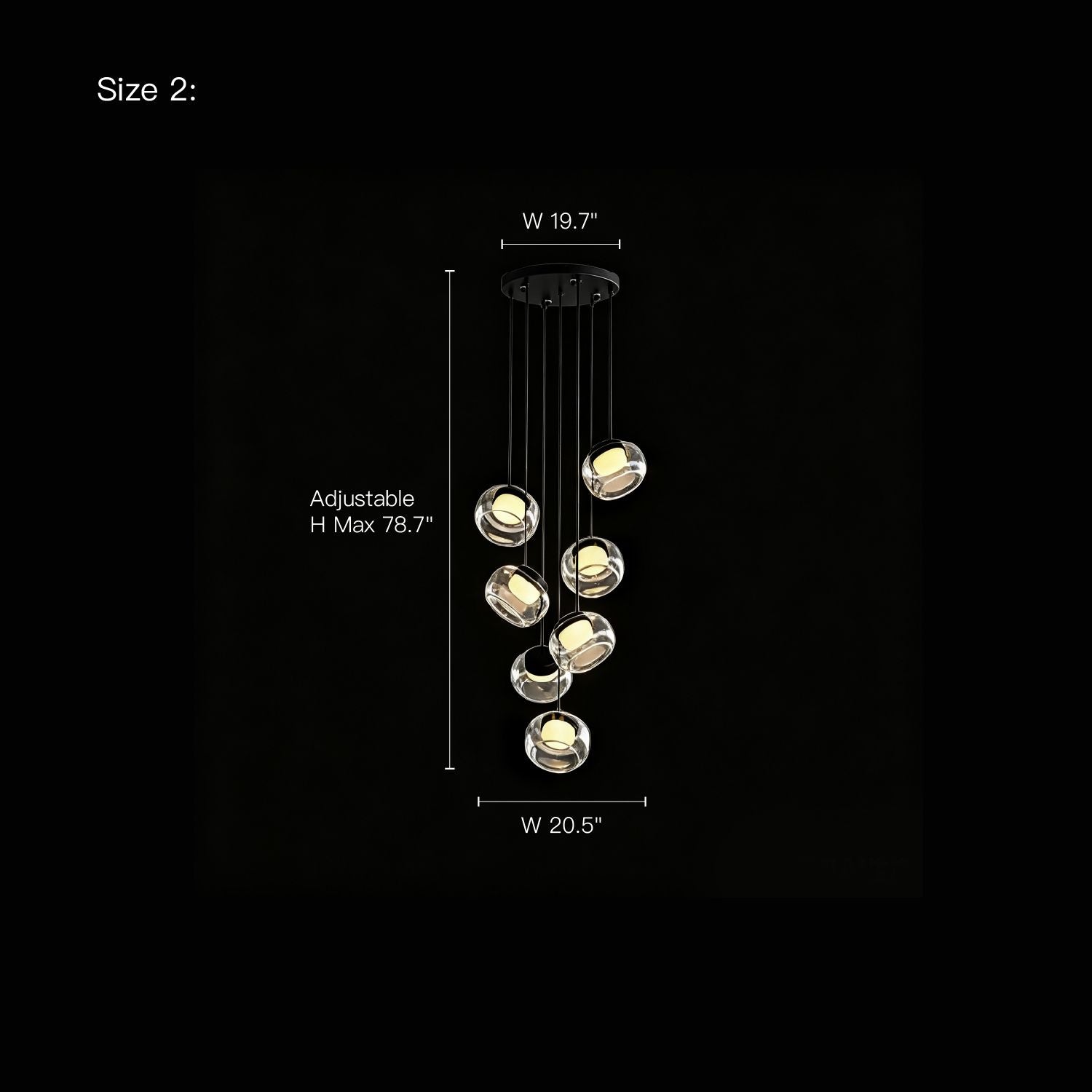 Ethereal Chandelier Size 2 — Width 19.7 inches, Adjustable Height up to 78.7 inches — perfect for medium entryways, dining nooks, or compact living spaces | Sofary Lighting