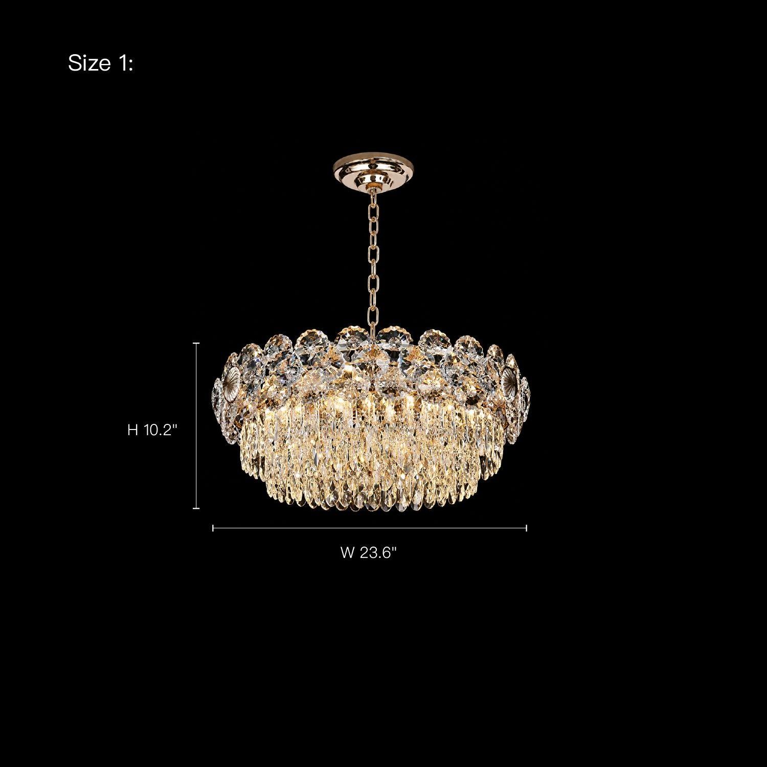 Glacia Modern Luxury Staggered K9 Crystal Flush Mount Chandelier Size 1: Dimensions H 10.2", W 23.6", Adjustable Max 39.4" | Sofary Lighting