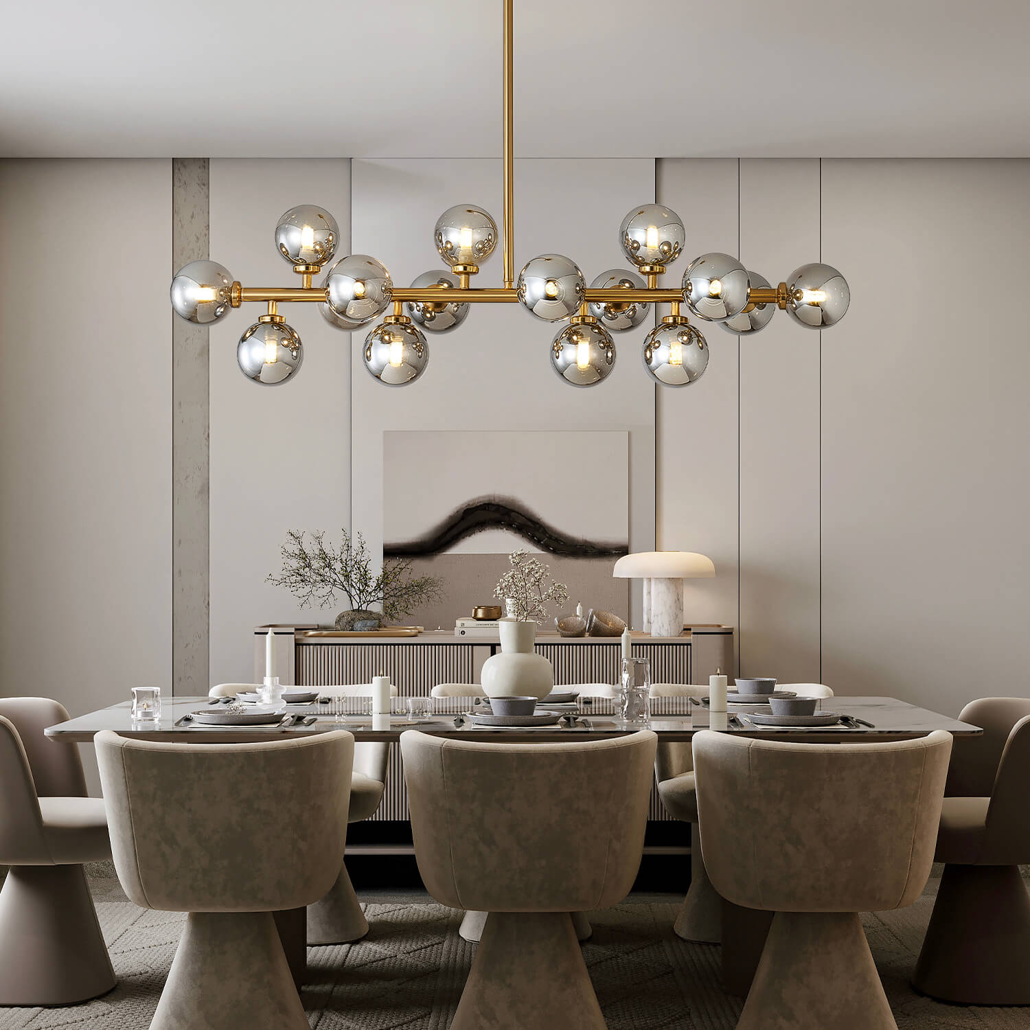 Glass Globes Linear Chandelier-diningroom-2 |Sofary