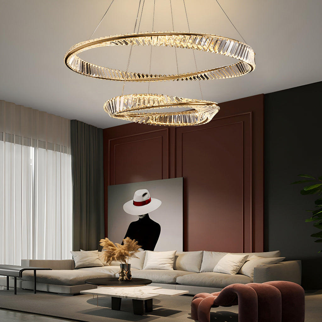 Gold Irregular Ring Crystal Pendant Led Lamp-living-room-2-rings-2|Sofary