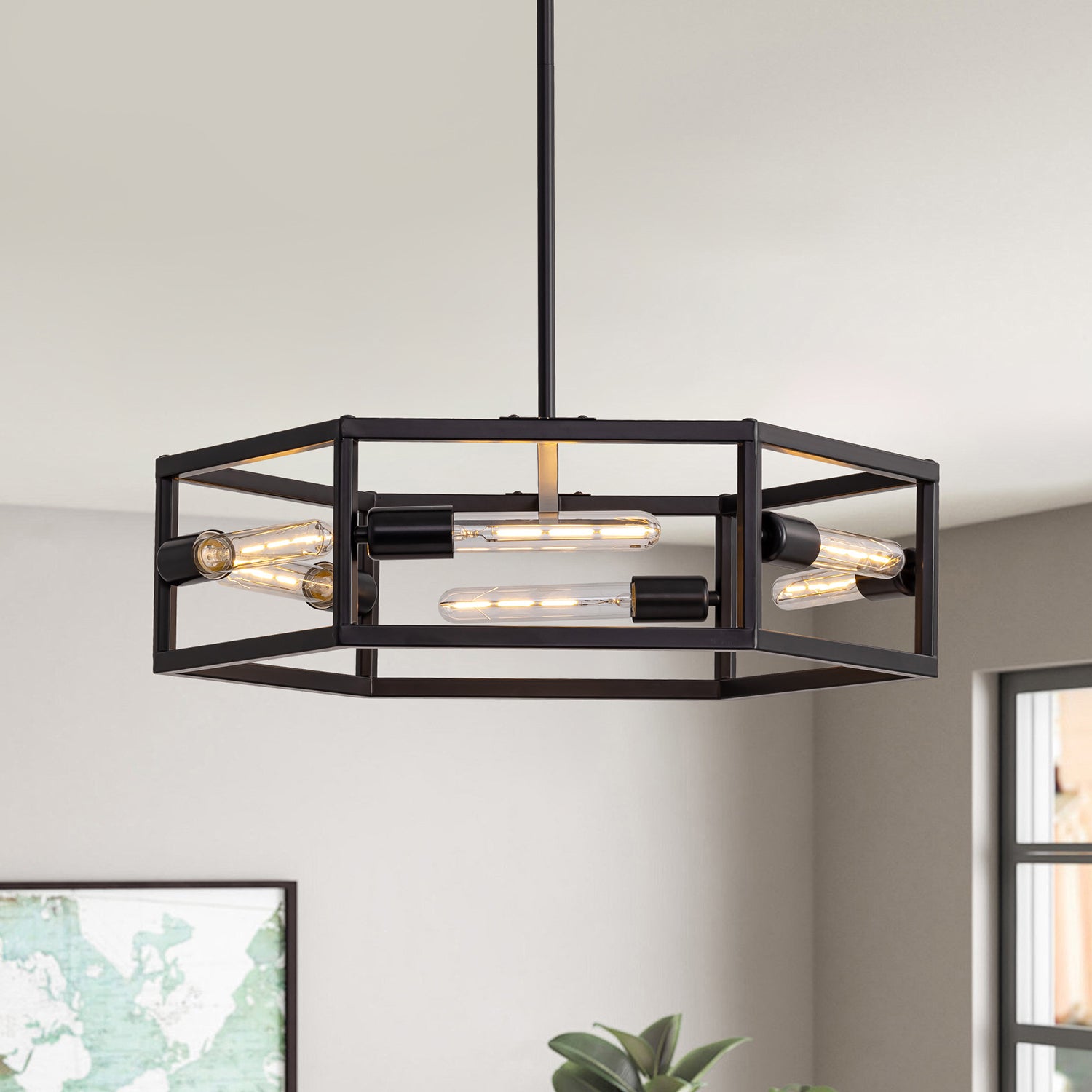 hexagon-industrial-black-lantern-drum-chandelier-ch396-20250606-sofary-lighting