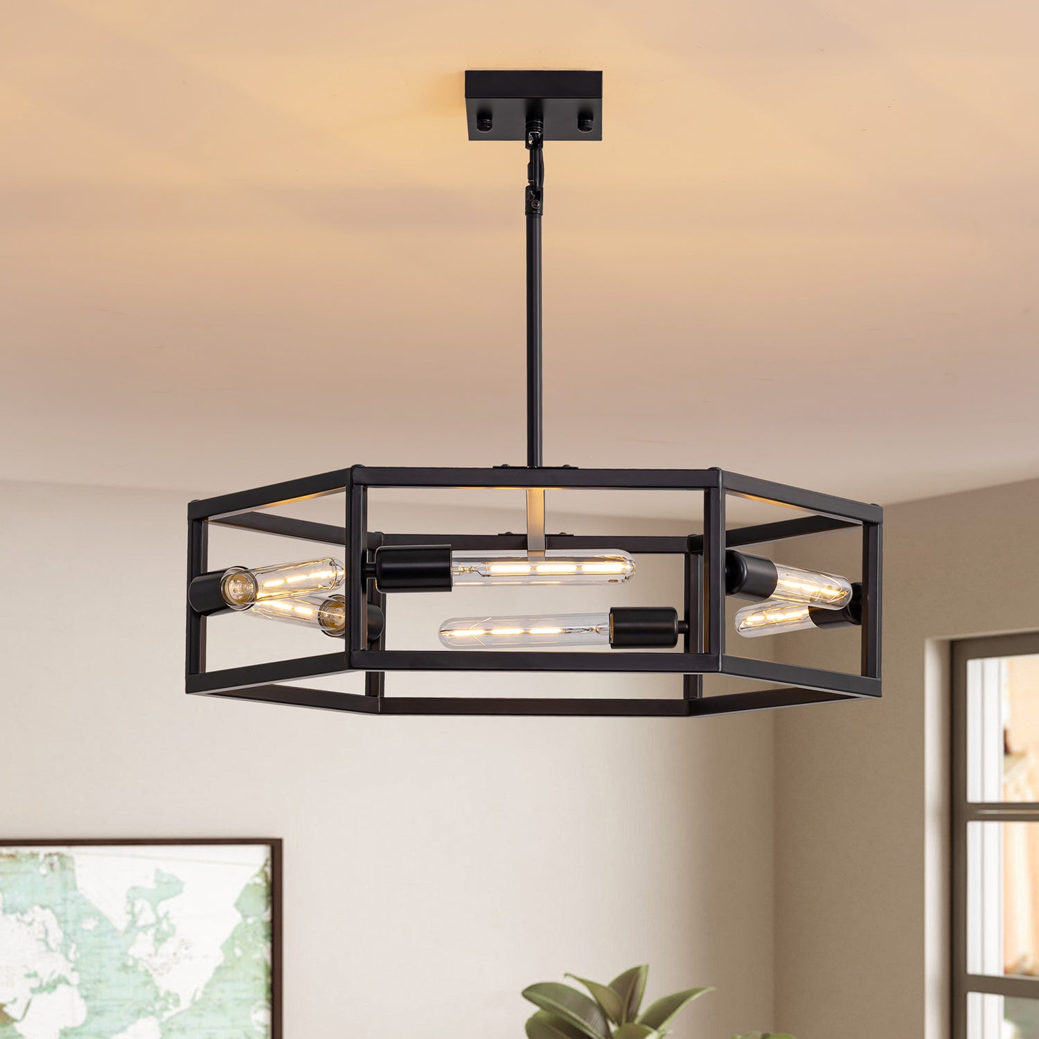 hexagon-industrial-black-lantern-drum-chandelier-ch396-20250606-sofary-lighting