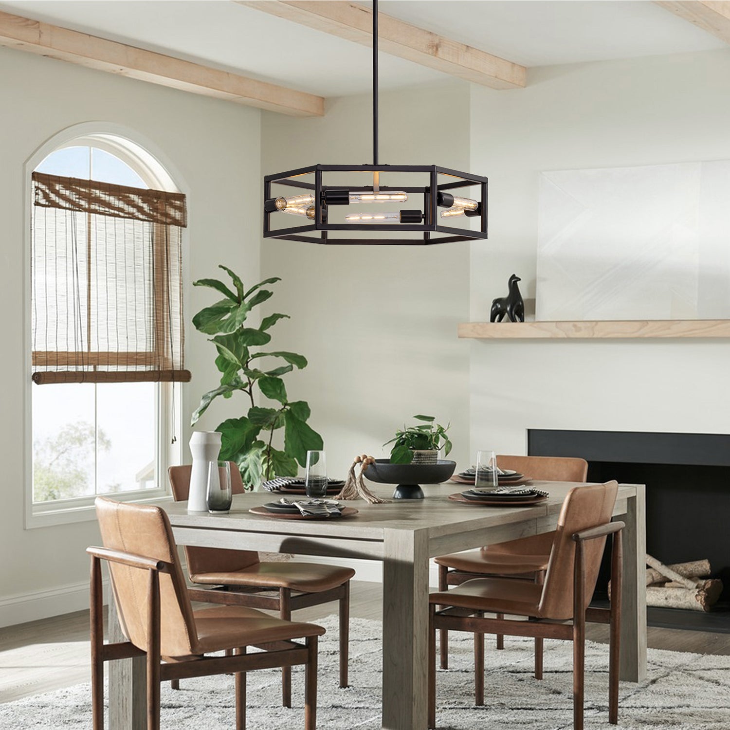 hexagon-industrial-black-lantern-drum-chandelier-ch396-20250606-sofary-lighting