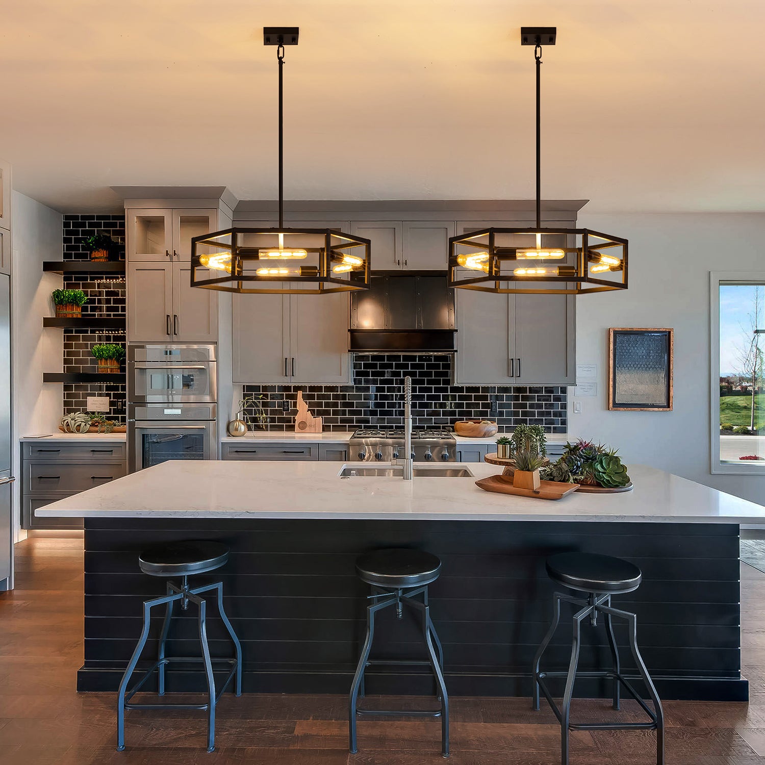 hexagon-industrial-black-lantern-drum-chandelier-ch396-20250606-sofary-lighting