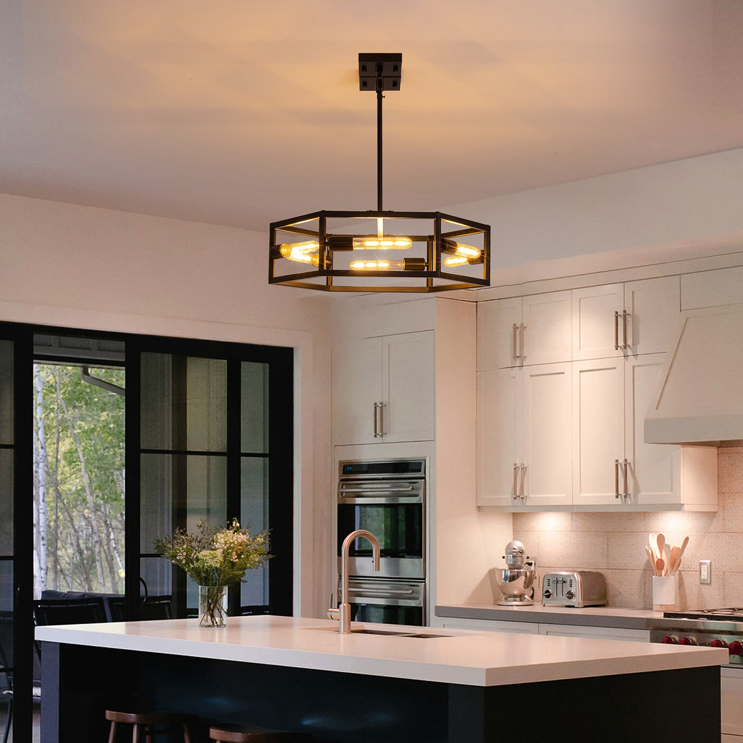 hexagon-industrial-black-lantern-drum-chandelier-ch396-20250606-sofary-lighting