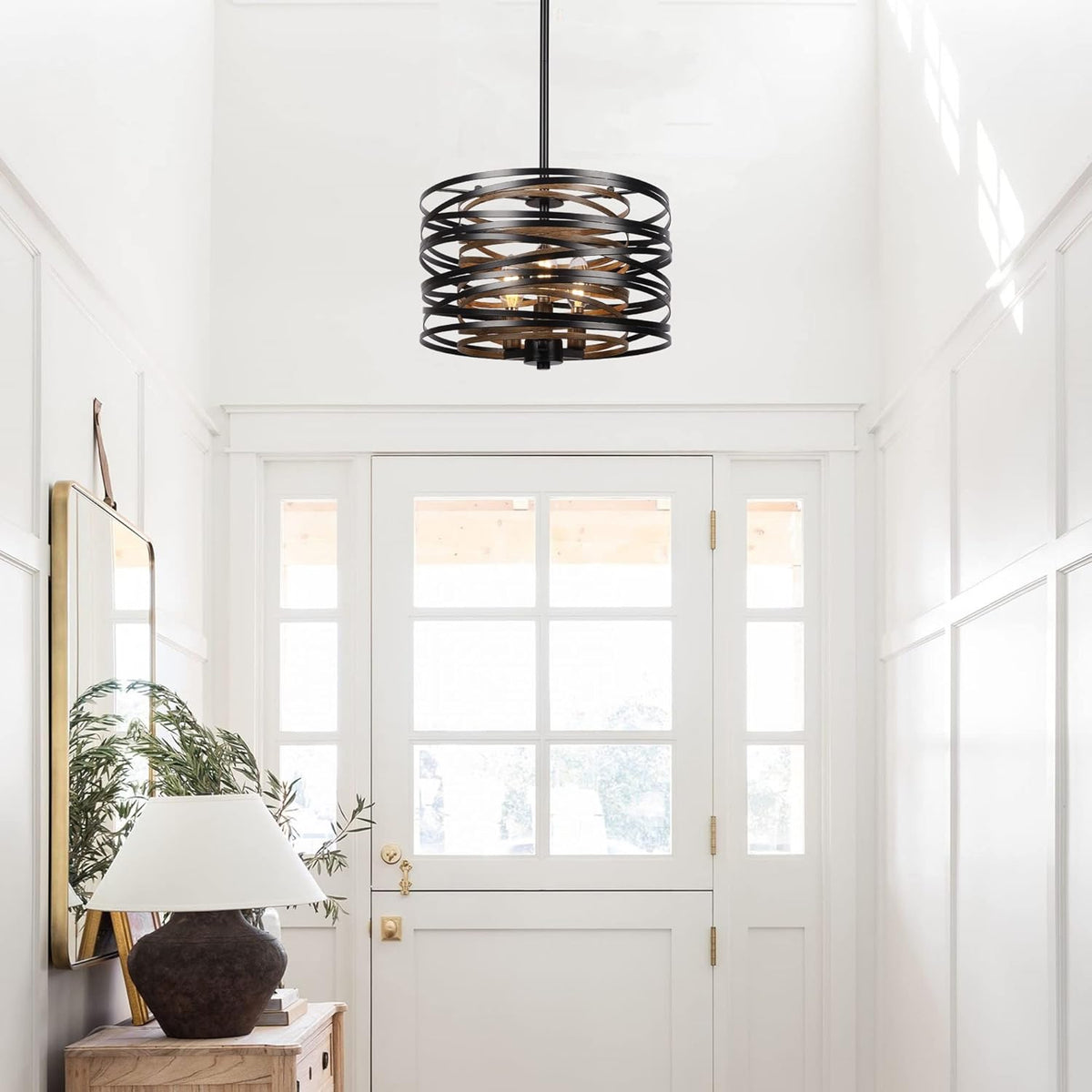 industrial-black-metal-drum-pendant-light-installed-in-foyer-ch417-a-20250703-sofary-lighting