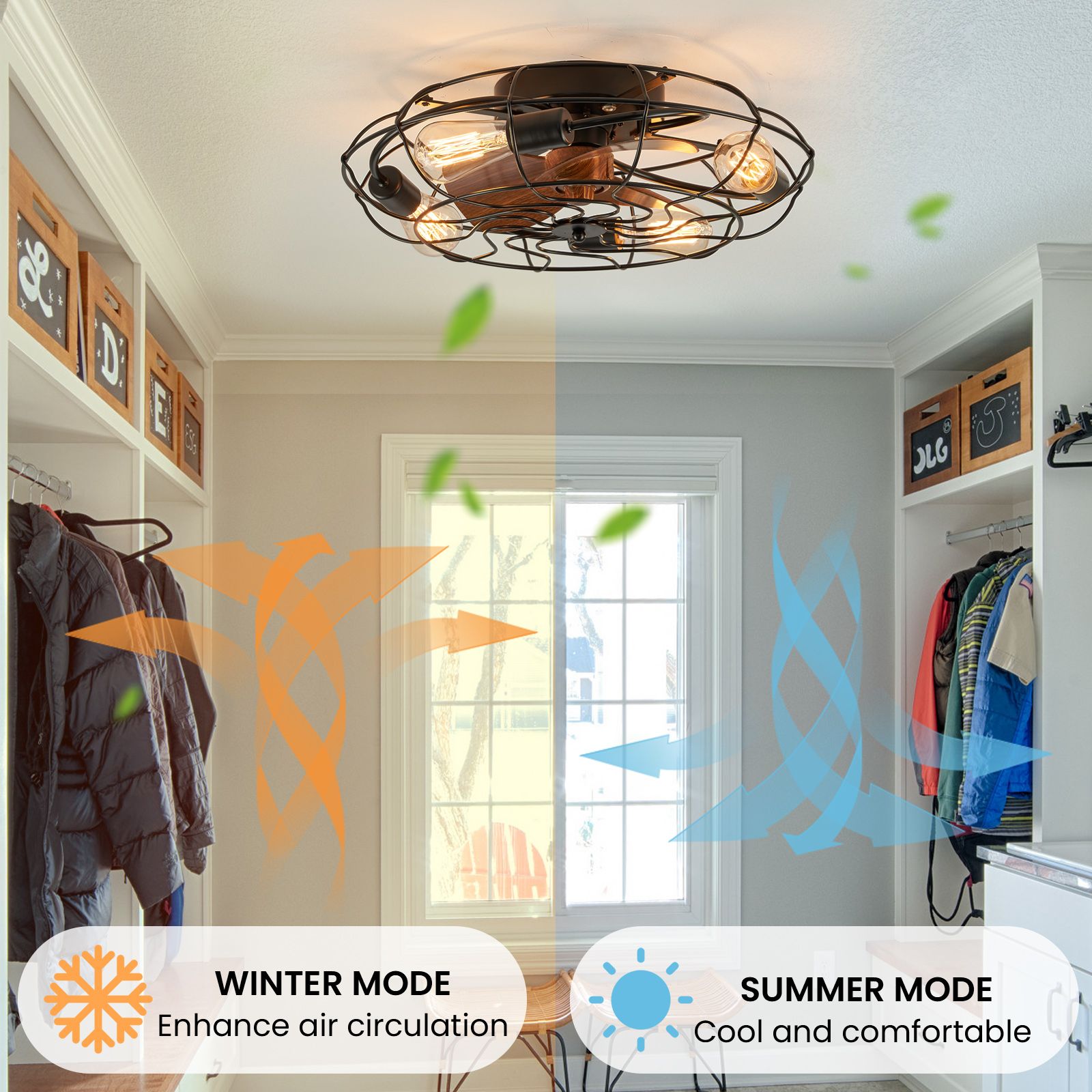 Kestrel Fan reversible motor — Winter Mode pulls up to circulate warm air, Summer Mode pushes down for cool breeze, energy-efficient DC motor | Sofary Lighting
