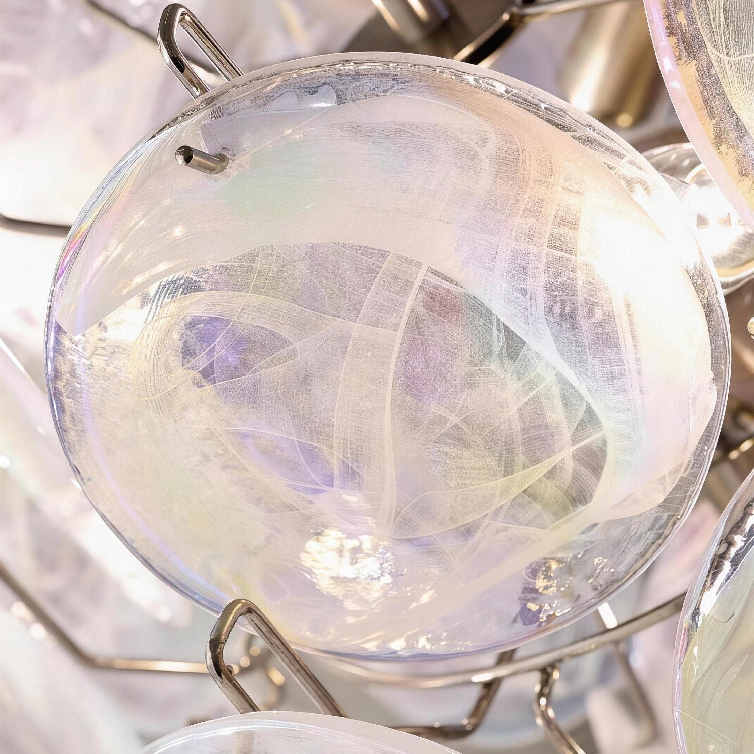 Close-up of Luna Artistic Nordic Moonlight White Acrylic Petal Three-Color Eye-Care Chandelier — showcasing iridescent acrylic petals with delicate veined texture that diffuse soft, eye-caring light | Sofary Lighting