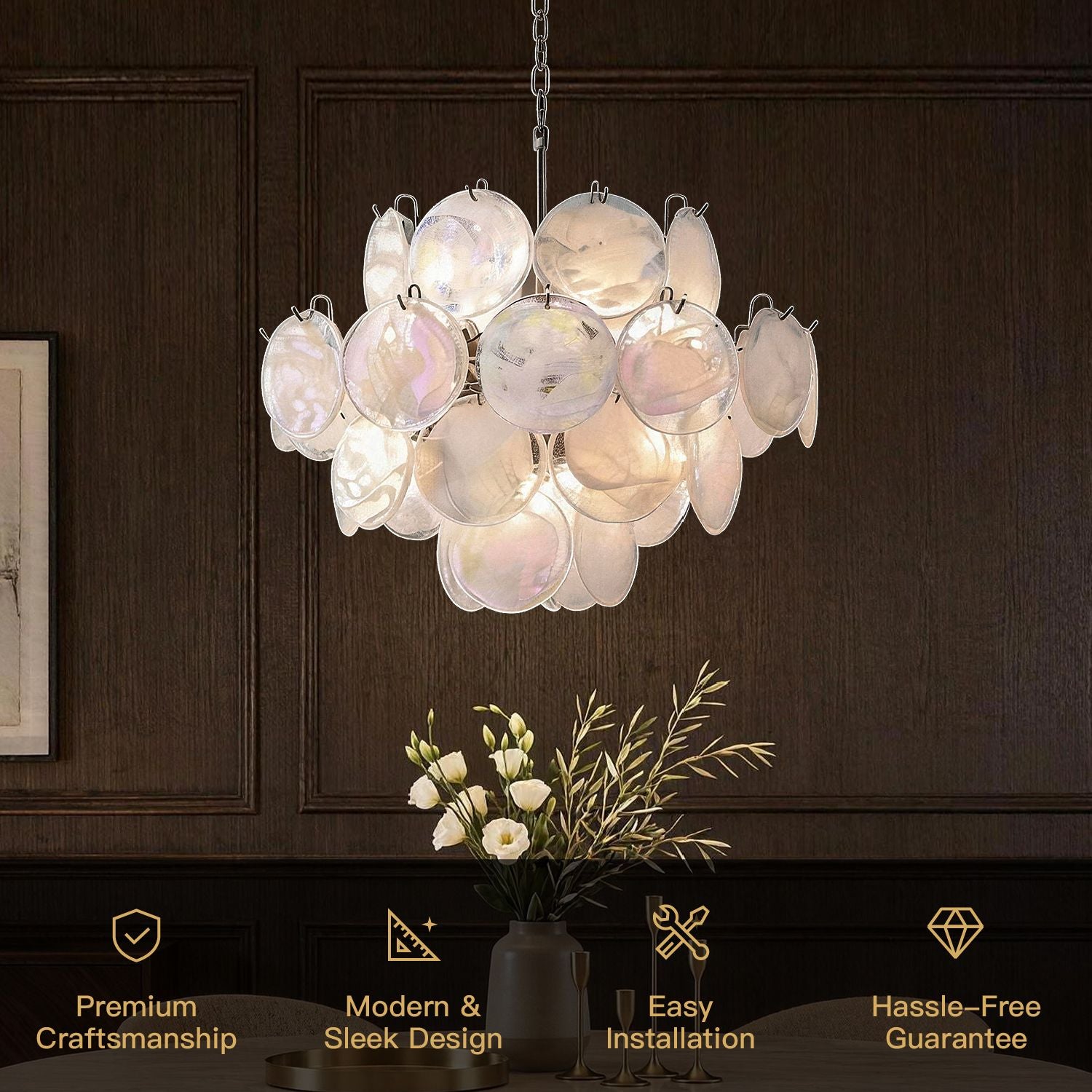 Luna Artistic Nordic Moonlight White Acrylic Petal Three-Color Eye-Care Chandelier — featuring premium craftsmanship, modern & sleek design, easy installation, and hassle-free guarantee — ideal for kitchens or dining spaces | Sofary Lighting