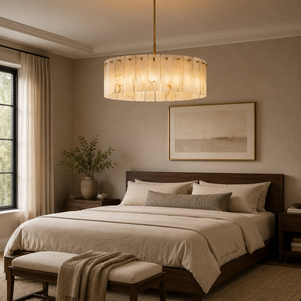 lunareth-modern-luxury-gold-alabaster-drum-chandelier-above-bed-room-sofary-lighting