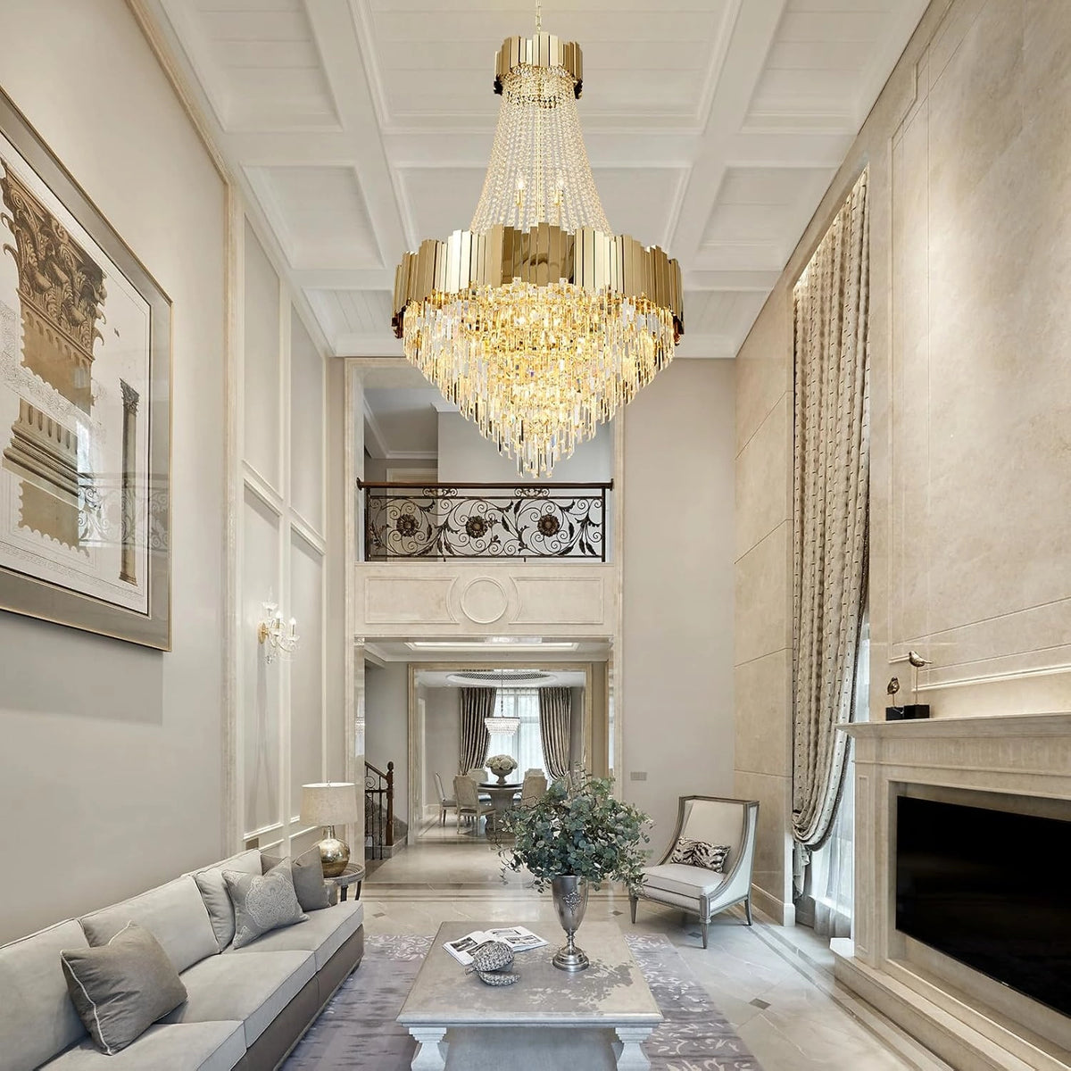 Modern Luxury Gold Crystal Waterfall Chandelier for Dining Room ...