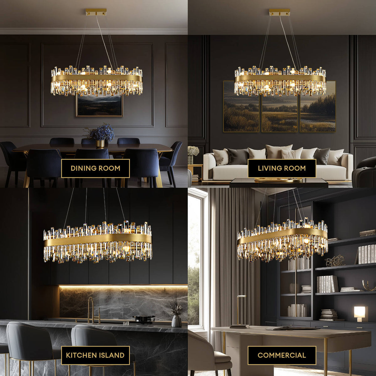 Gold Crystal Rectangular Chandelier for Dining Room | Sofary