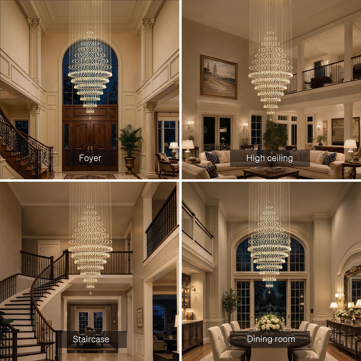 modern round crystal chandelier lighting fixture suitable for foyer staircase high ceiling and dining room spaces | Sofary Lighting