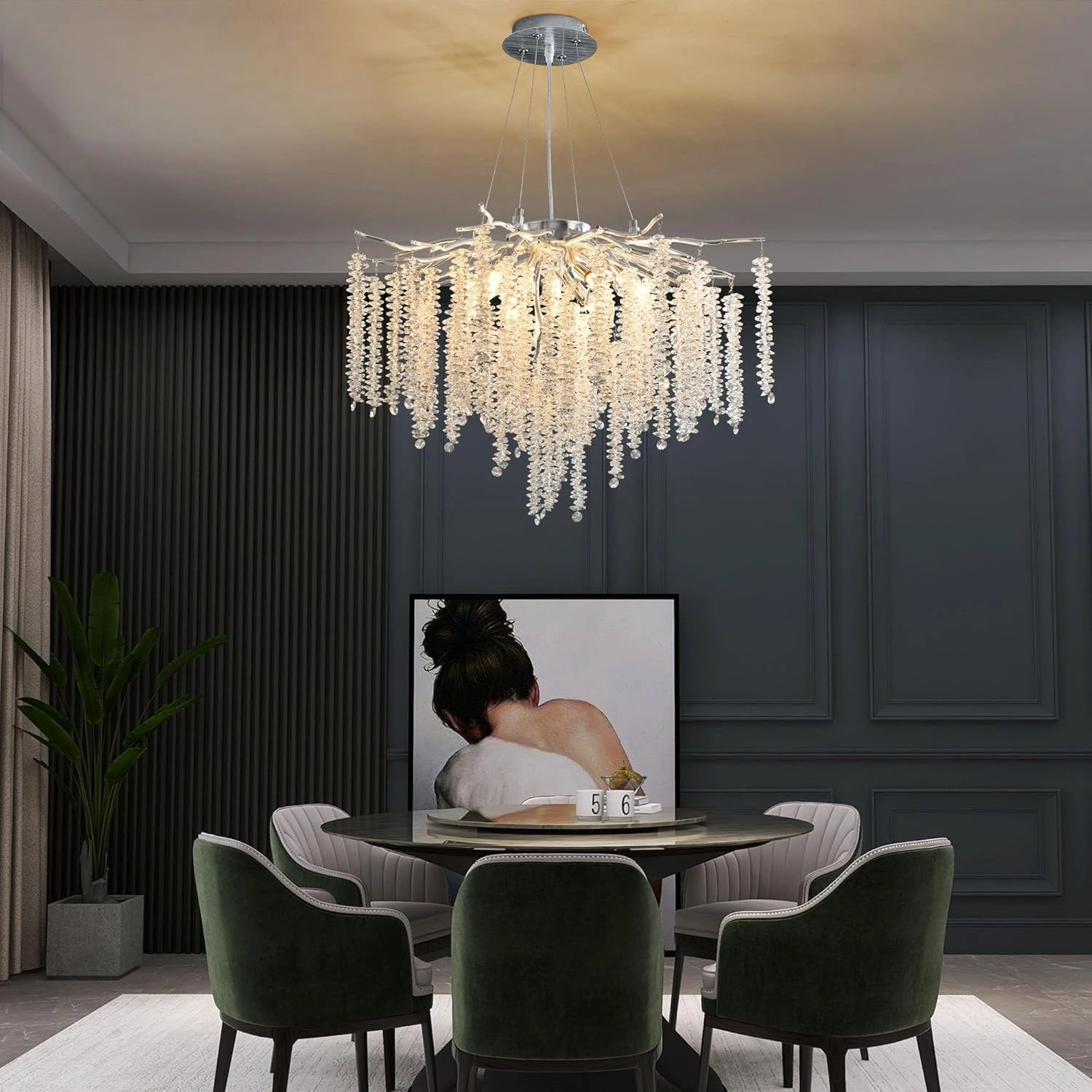 luxury-french-silver-branch-chandelier-with-glass-tassels-dining-table-ch405-20250619-Sofary-Lighting