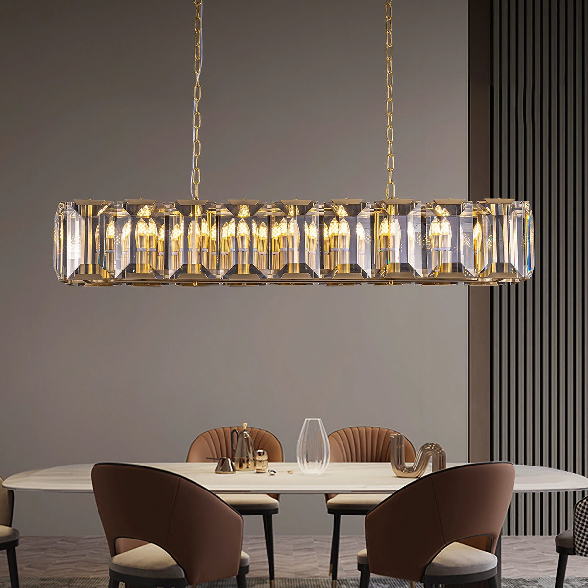 Luxury Rectangular Gold Crystal Chandelier – Elegant Lighting