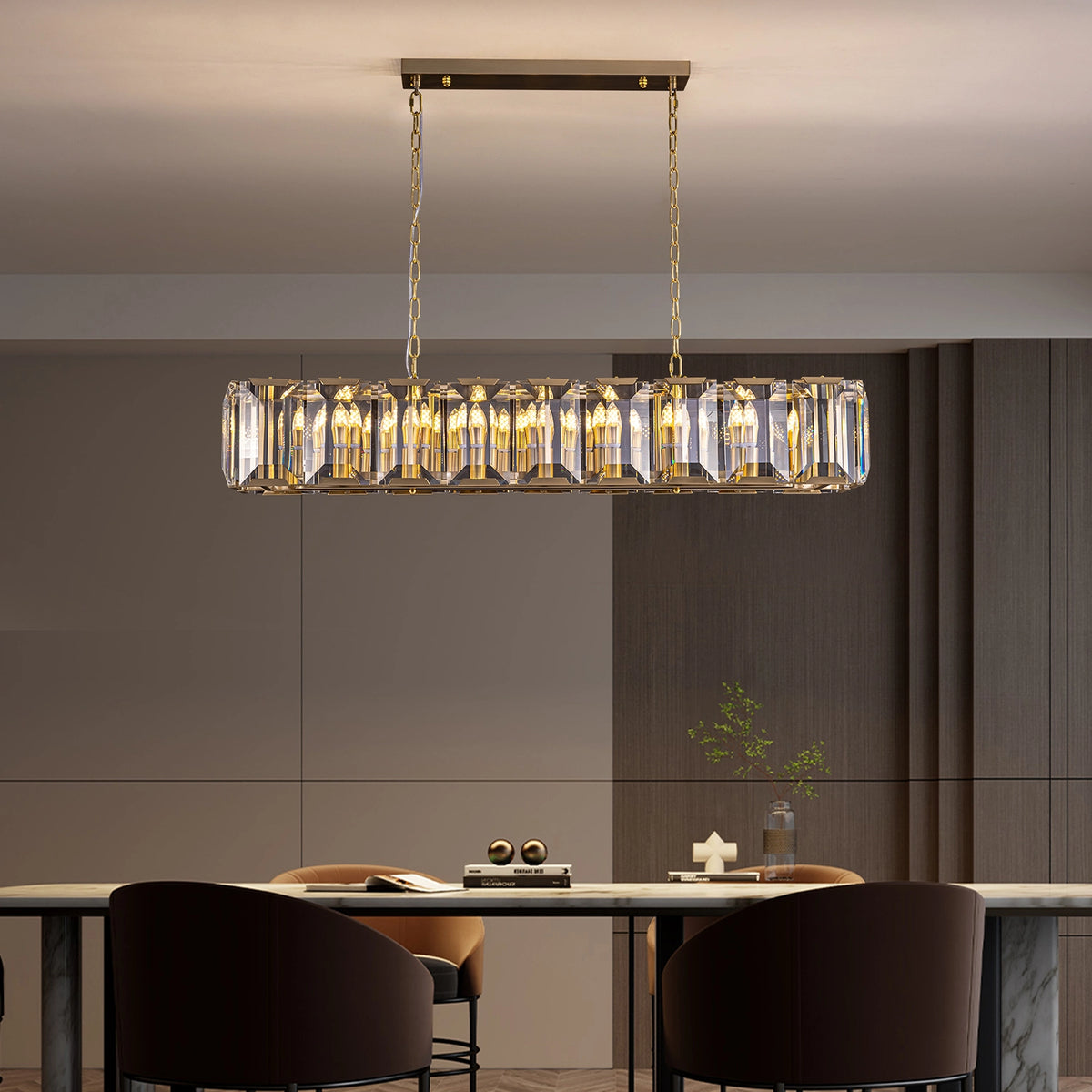 Luxury Rectangular Gold Crystal Chandelier – Elegant Lighting Statement ...
