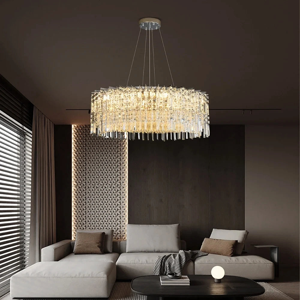 Luxury 9-Light Copper & Crystal Chandelier – Modern Pendant Ceiling Lamp For Living Room, Dining Room, Kitchen Island