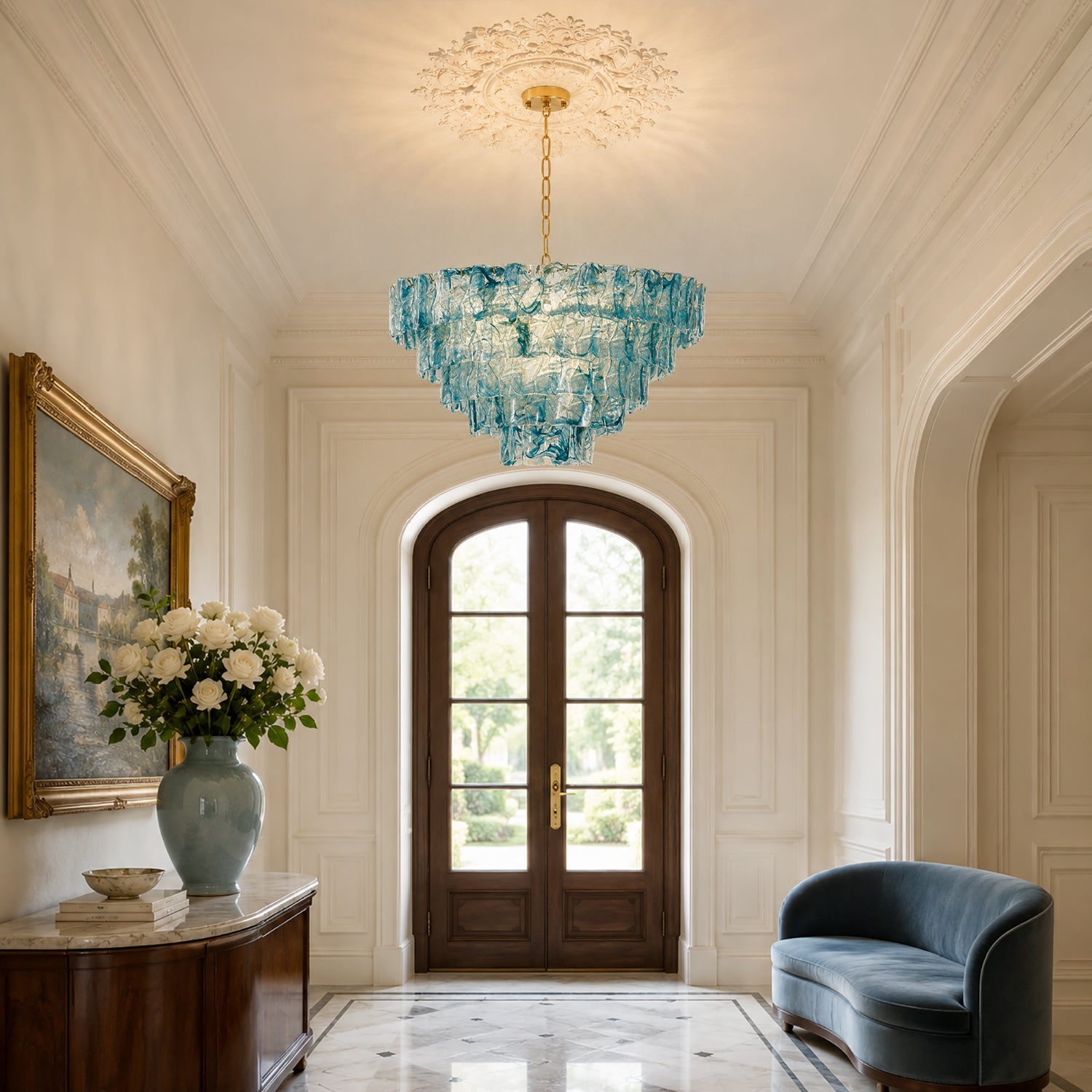 marielle-contemporary-blue-glass-tiered-rippled-chandelier-foyer-sofary-lighting