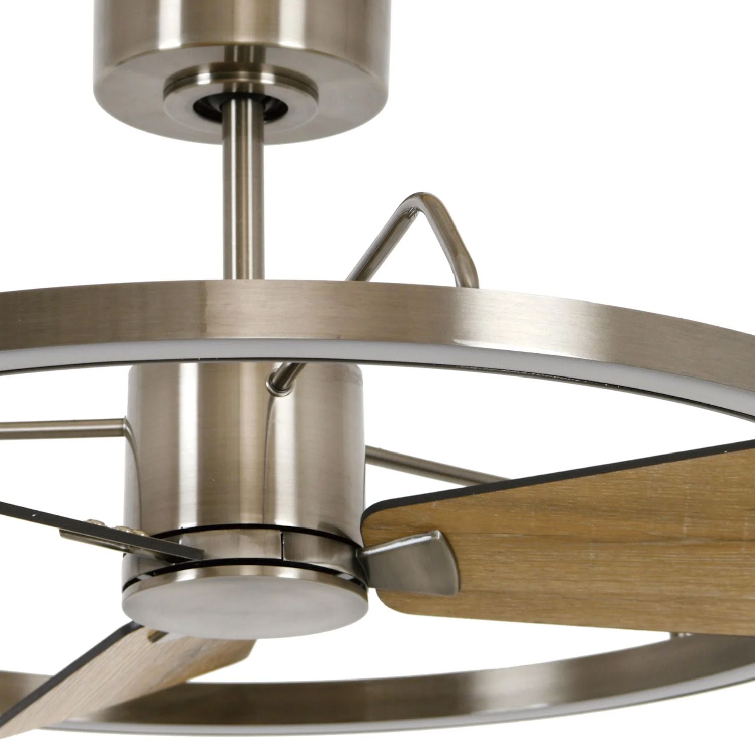 top view of brushed nickel ceiling fan with led light ring and three blades